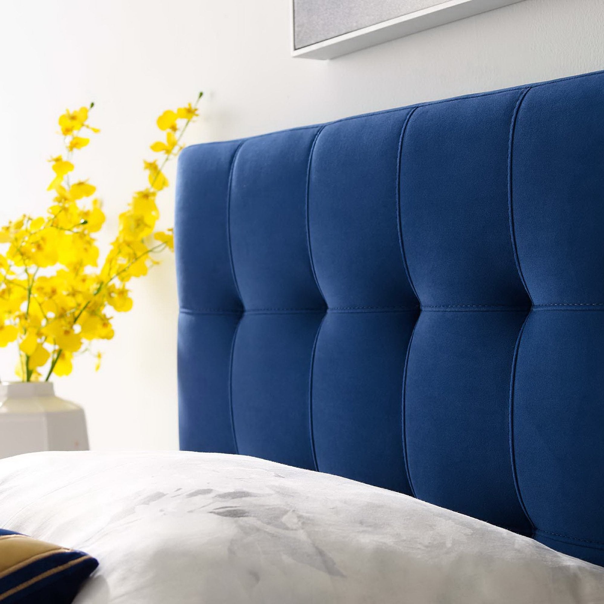 Lily Biscuit Tufted Performance Velvet Twin Headboard, Navy