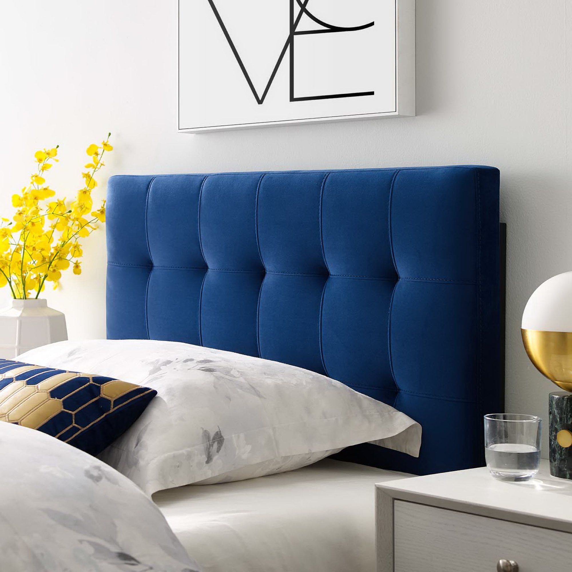 Lily Biscuit Tufted Performance Velvet Twin Headboard, Navy