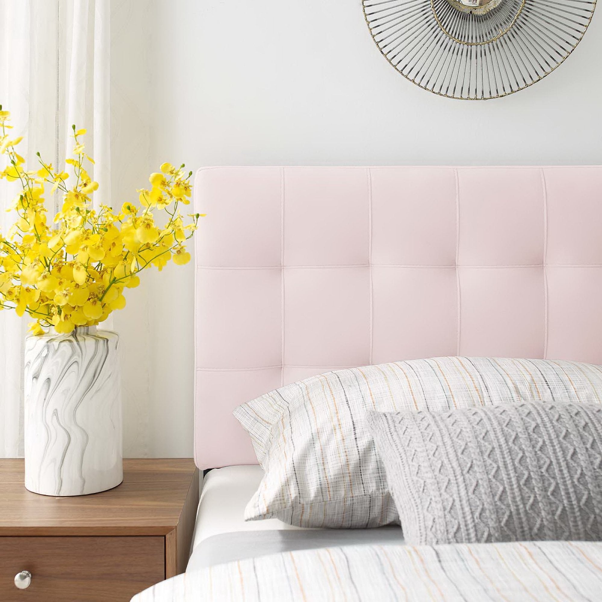 Lily Biscuit Tufted Performance Velvet Twin Headboard, Pink
