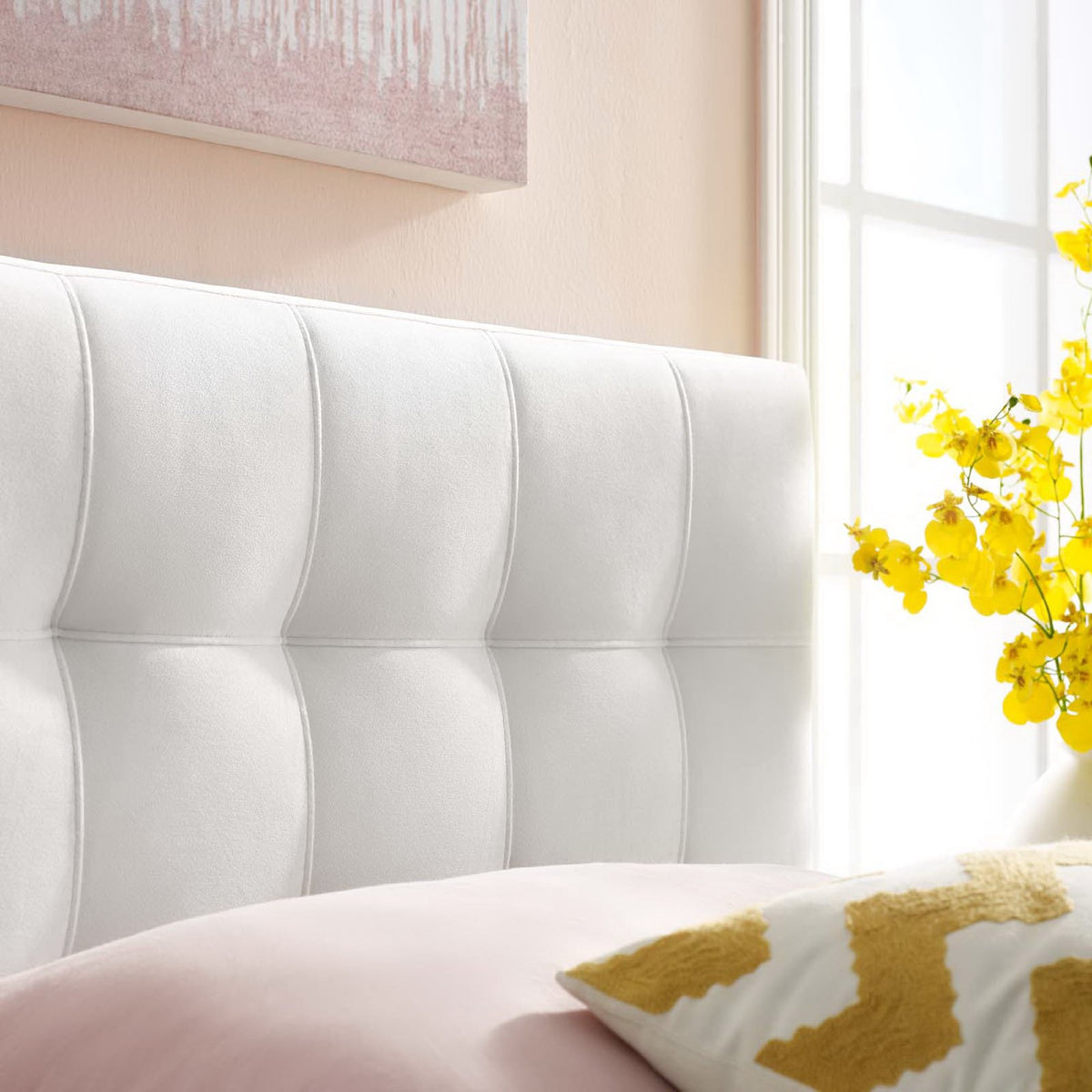 Lily Biscuit Tufted Performance Velvet Twin Headboard, White