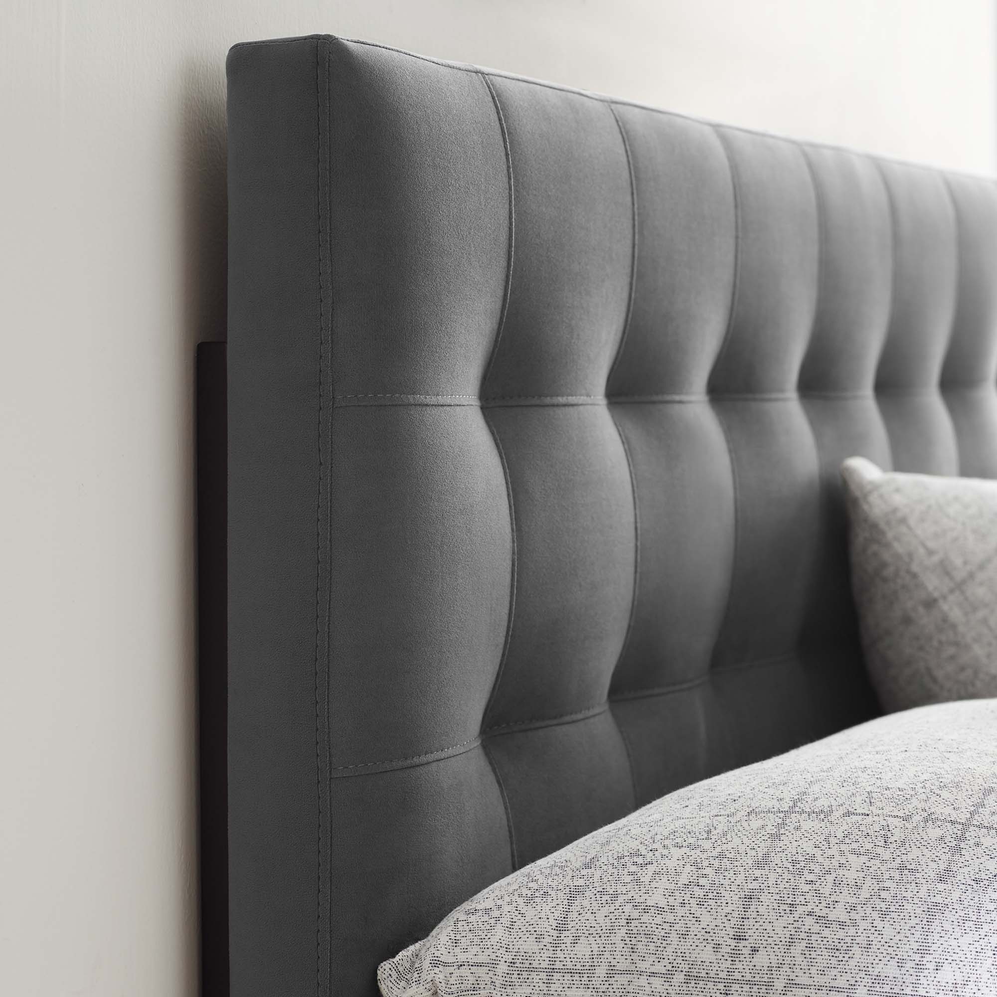Lily Biscuit Tufted Performance Velvet Full Headboard, Gray