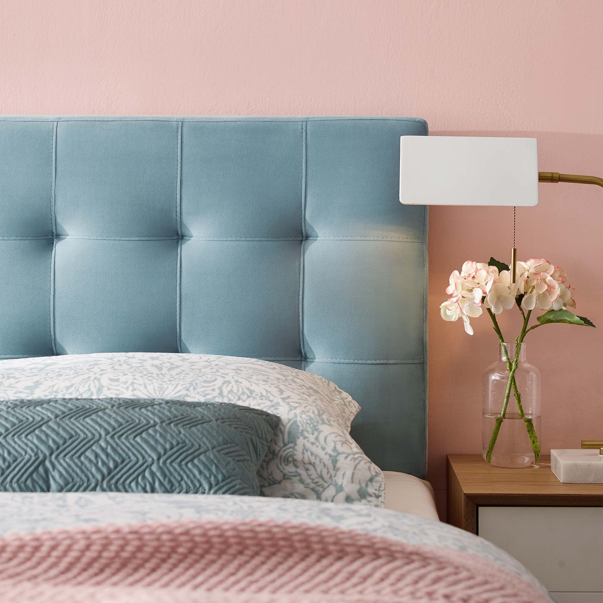 Lily Biscuit Tufted Performance Velvet Full Headboard, Light Blue