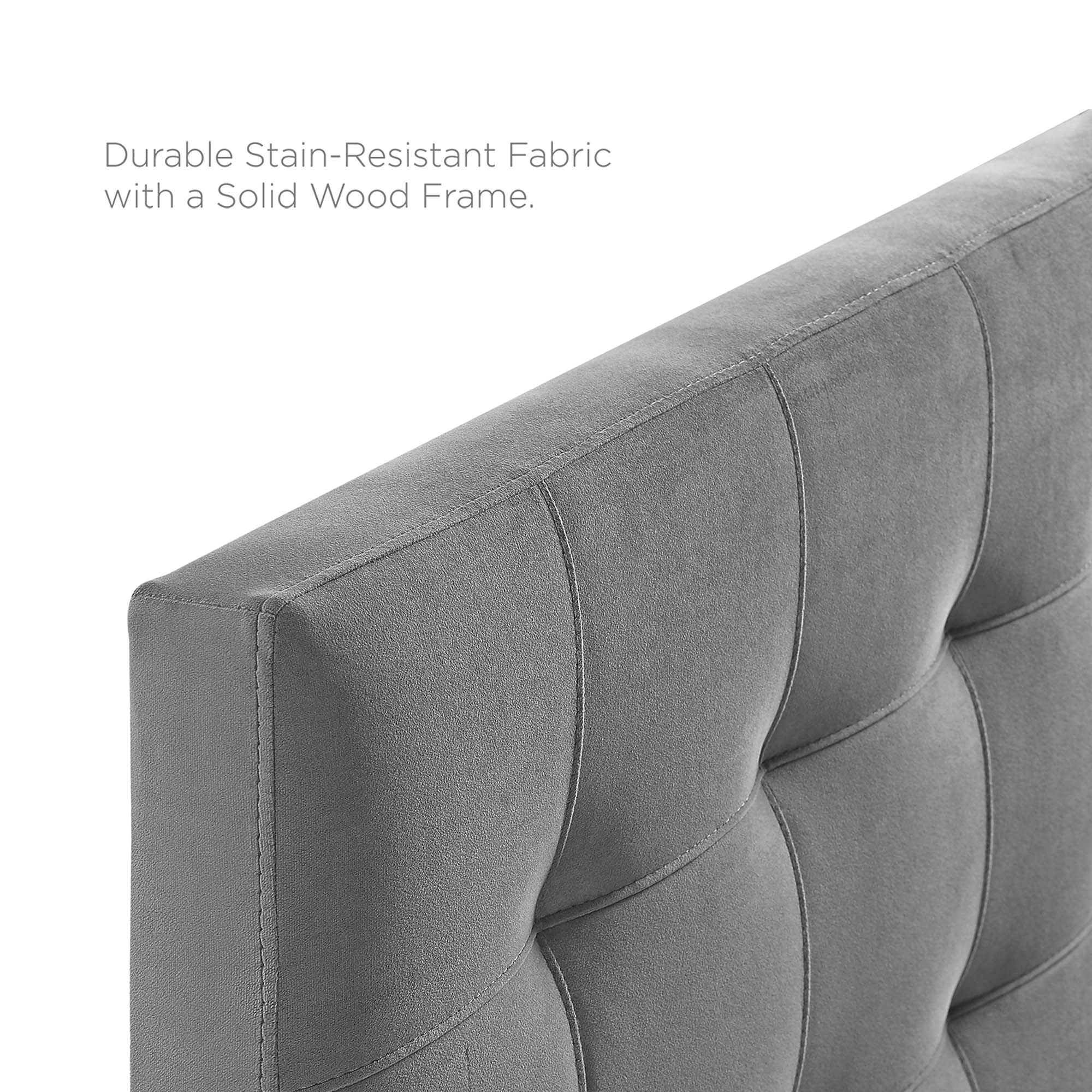 Lily Biscuit Tufted Performance Velvet Queen Headboard, Gray