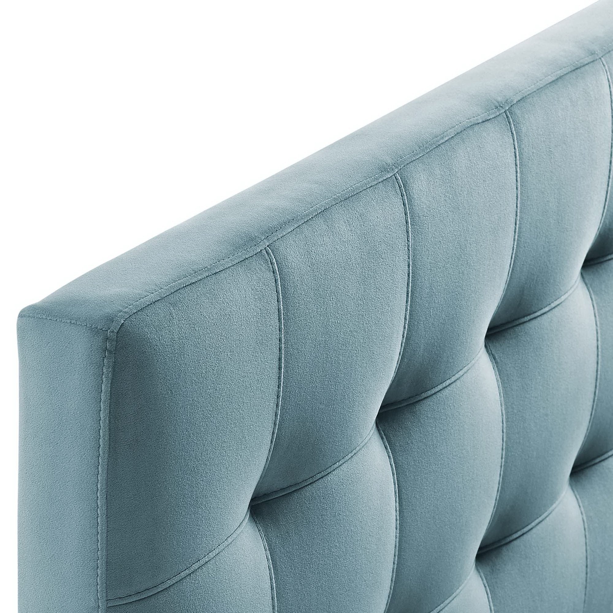 Lily Biscuit Tufted Performance Velvet Queen Headboard, Light Blue
