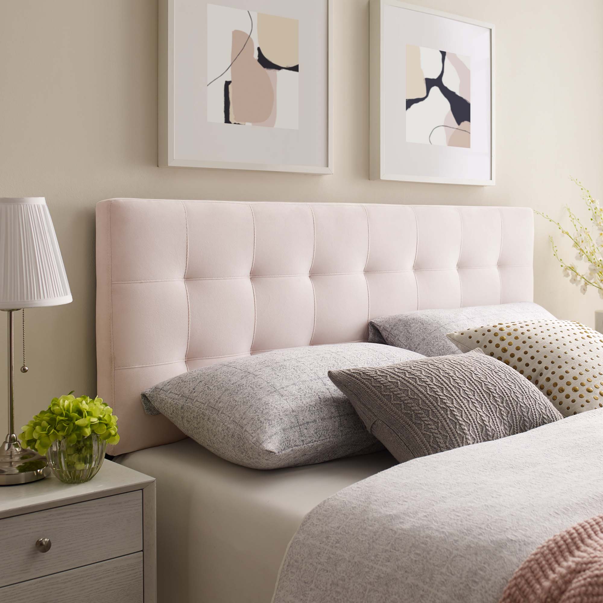 Lily Biscuit Tufted Performance Velvet Queen Headboard, Pink