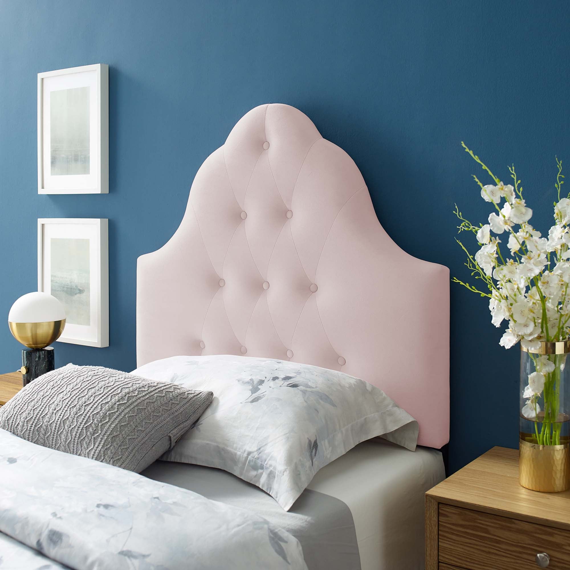 Sovereign Diamond Tufted Performance Velvet Twin Headboard, Pink
