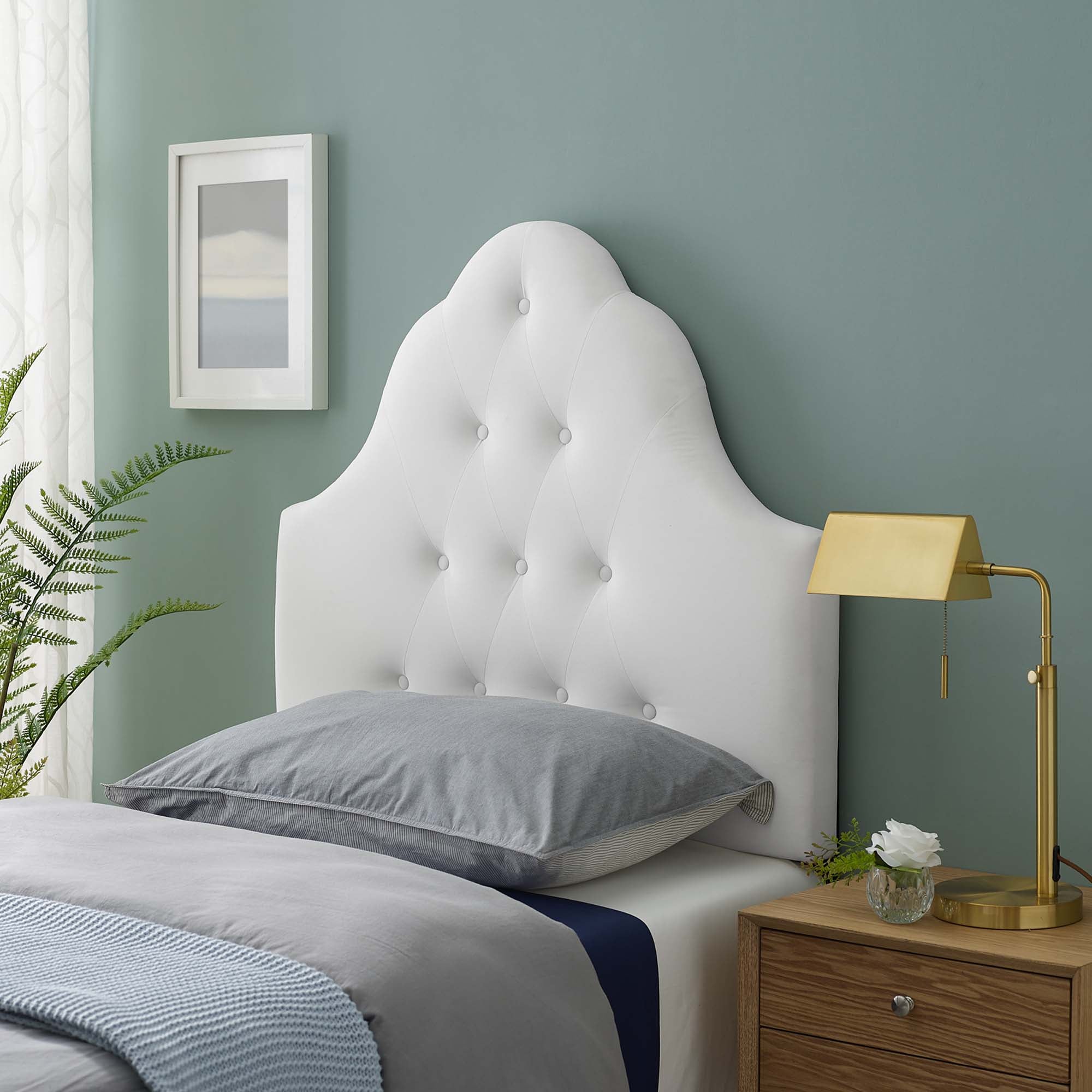 Sovereign Diamond Tufted Performance Velvet Twin Headboard, White