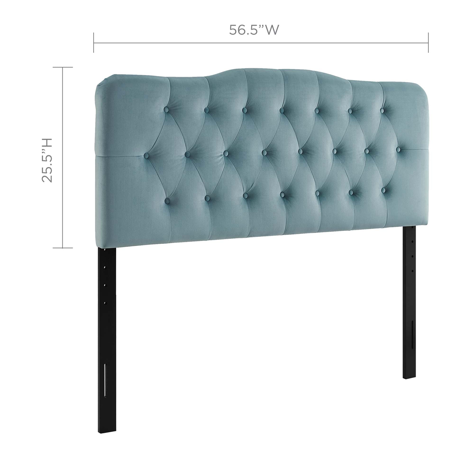Annabel Diamond Tufted Performance Velvet Full Headboard, Light Blue