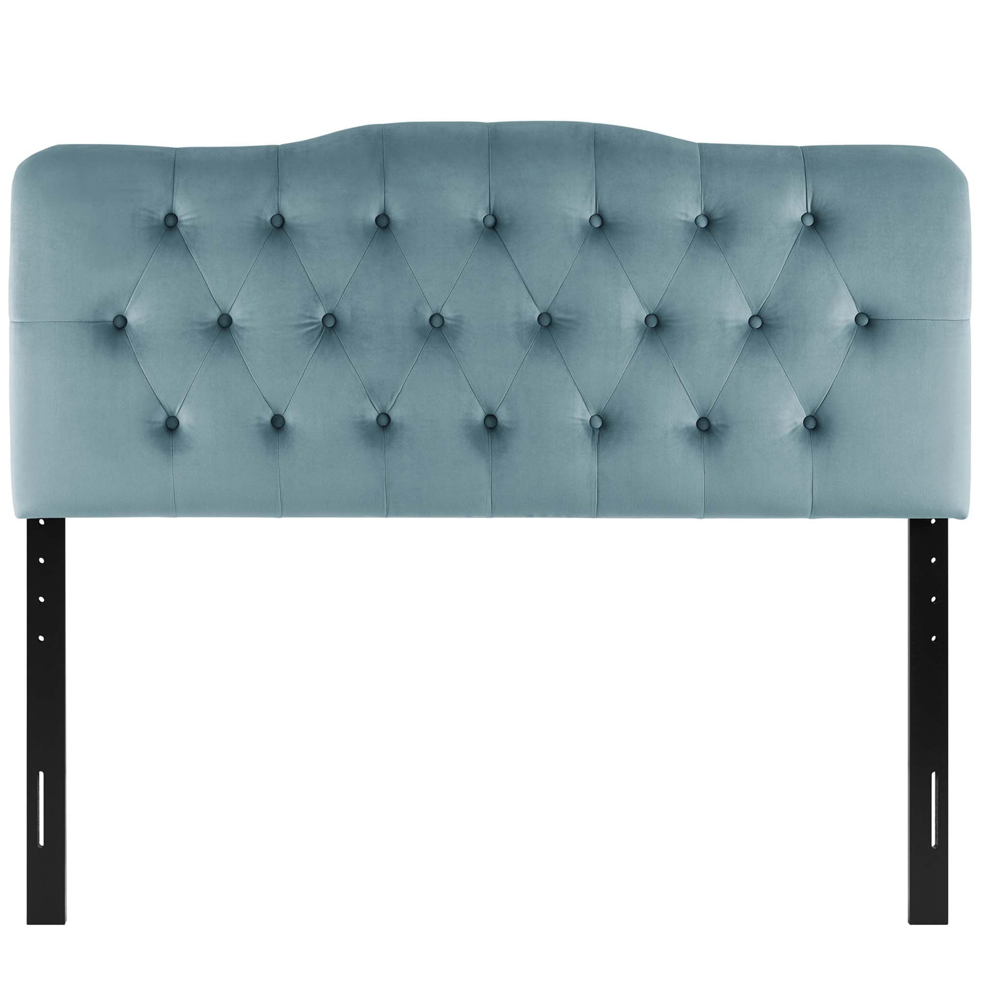 Annabel Diamond Tufted Performance Velvet Queen Headboard, Light Blue