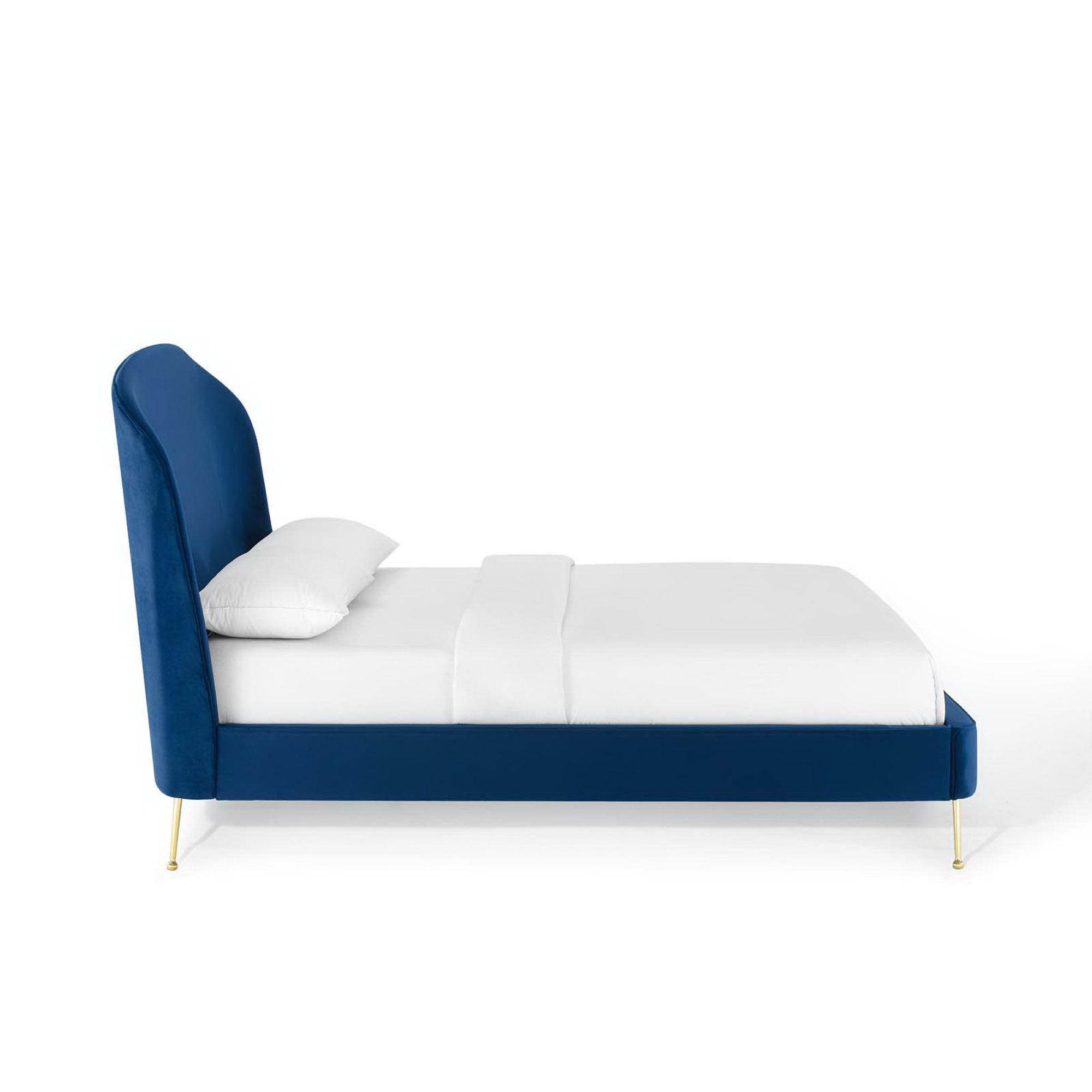 Carlen Queen Performance Velvet Upholstered Platform Bed  Navy Blue Stain-Resistant