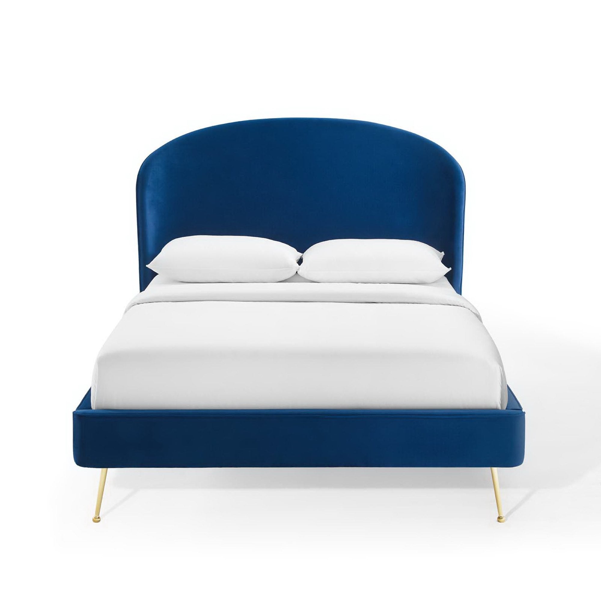 Carlen Queen Performance Velvet Upholstered Platform Bed  Navy Blue Stain-Resistant