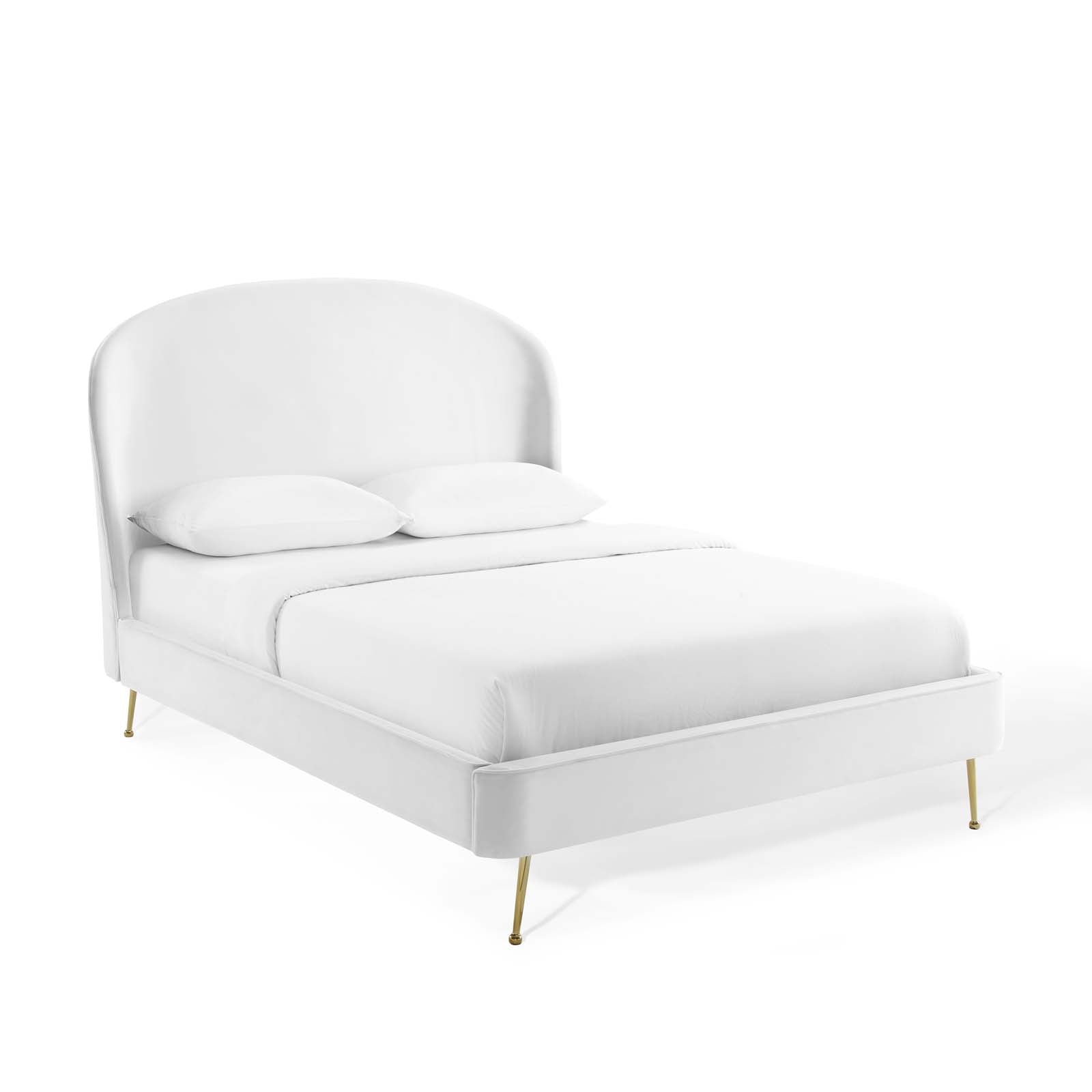 Mira Navy Upholstered Performance Velvet Queen Platform Bed