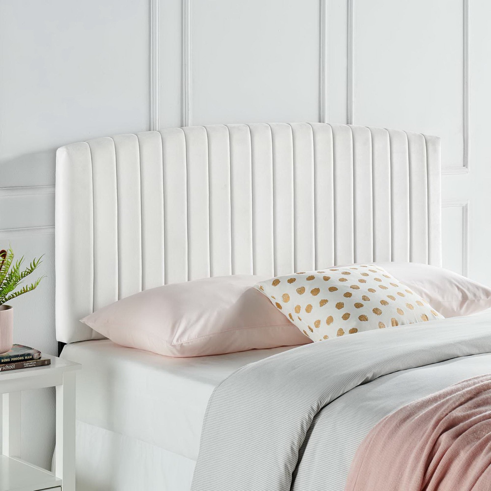 Rebecca Performance Velvet Twin Headboard, White