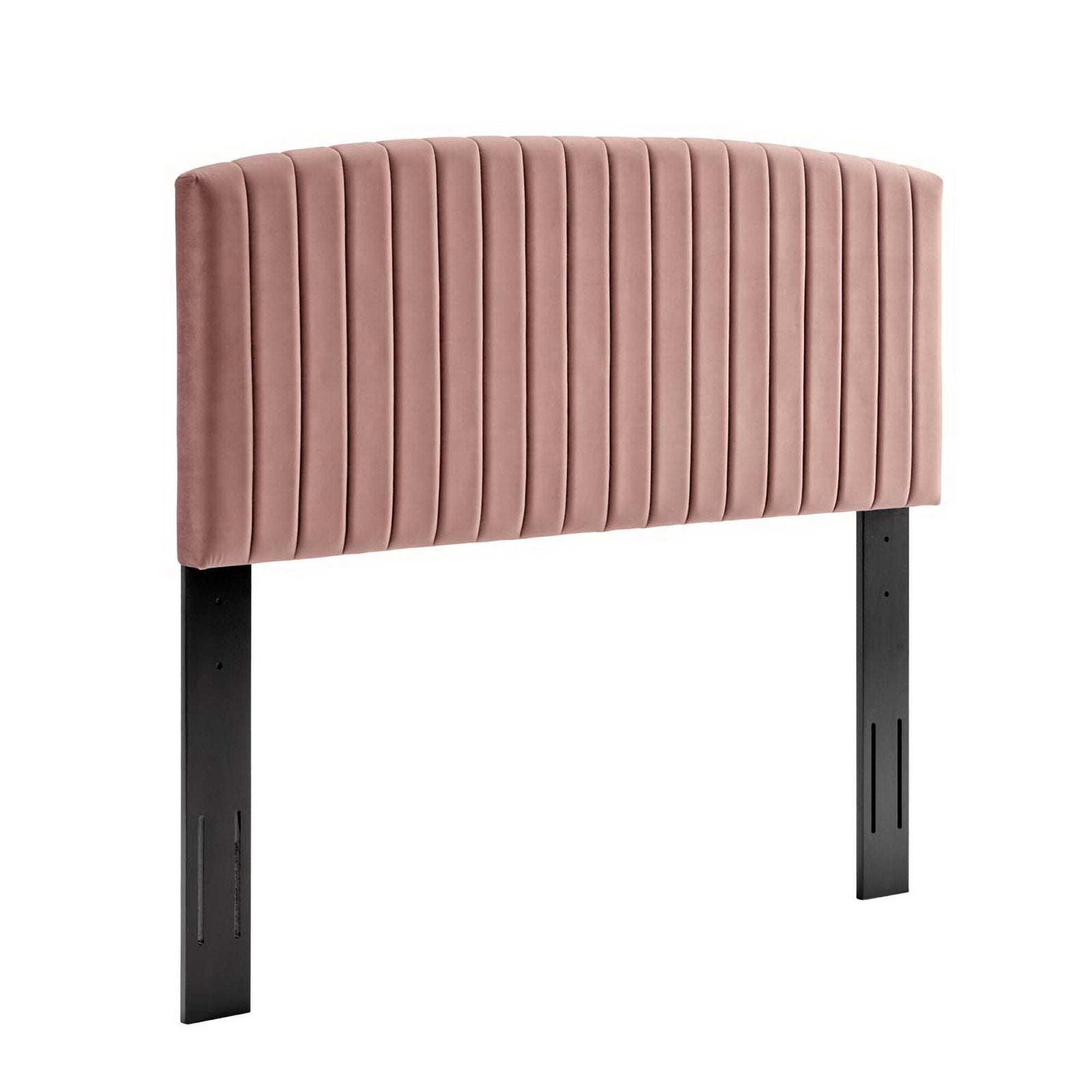 Mera Alessi Queen Dusty Rose Velvet Platform Bed  Modern Channel Tufted Headboard