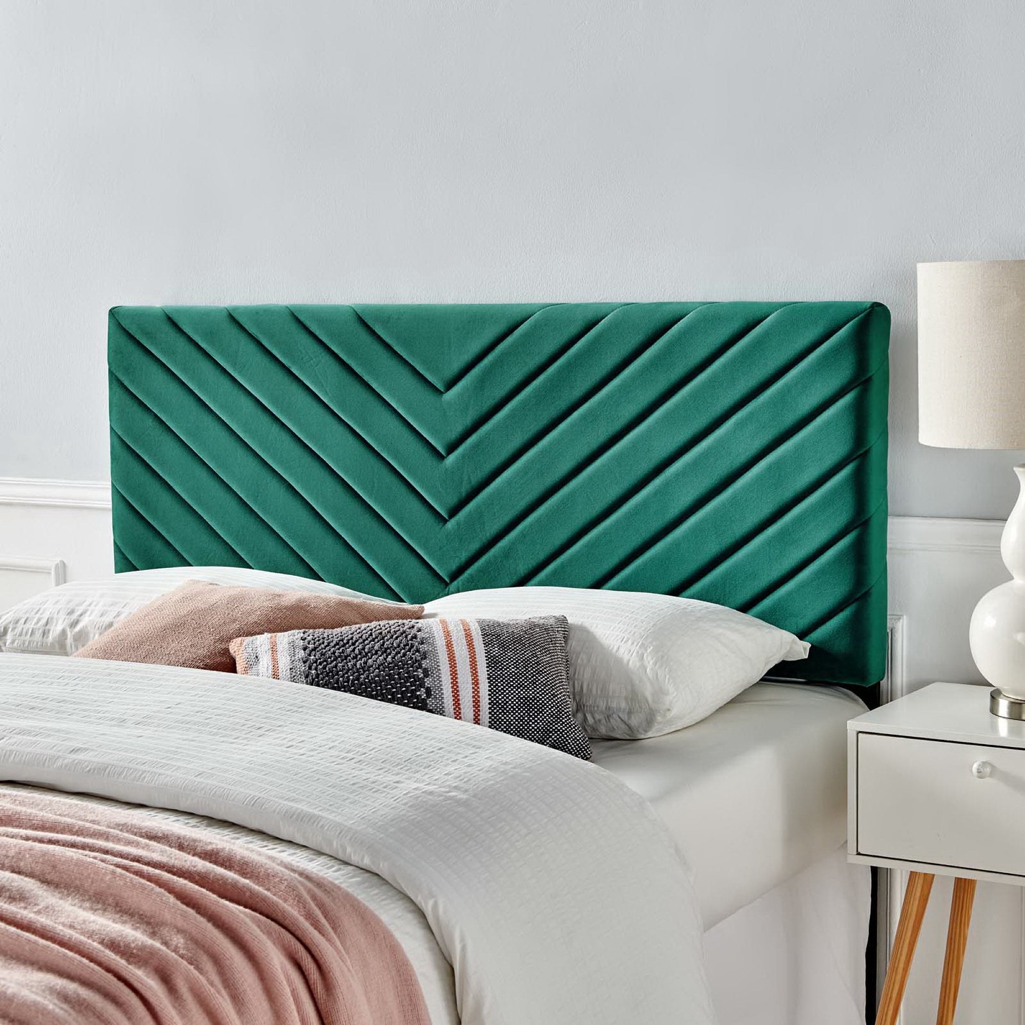 Alyson Angular Channel Tufted Performance Velvet Twin Headboard, Teal