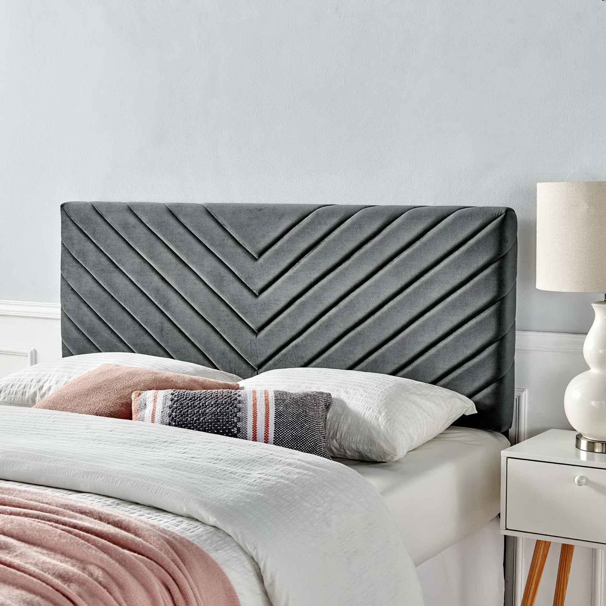Alyson Angular Channel Tufted Performance Velvet Full / Queen Headboard, Charcoal