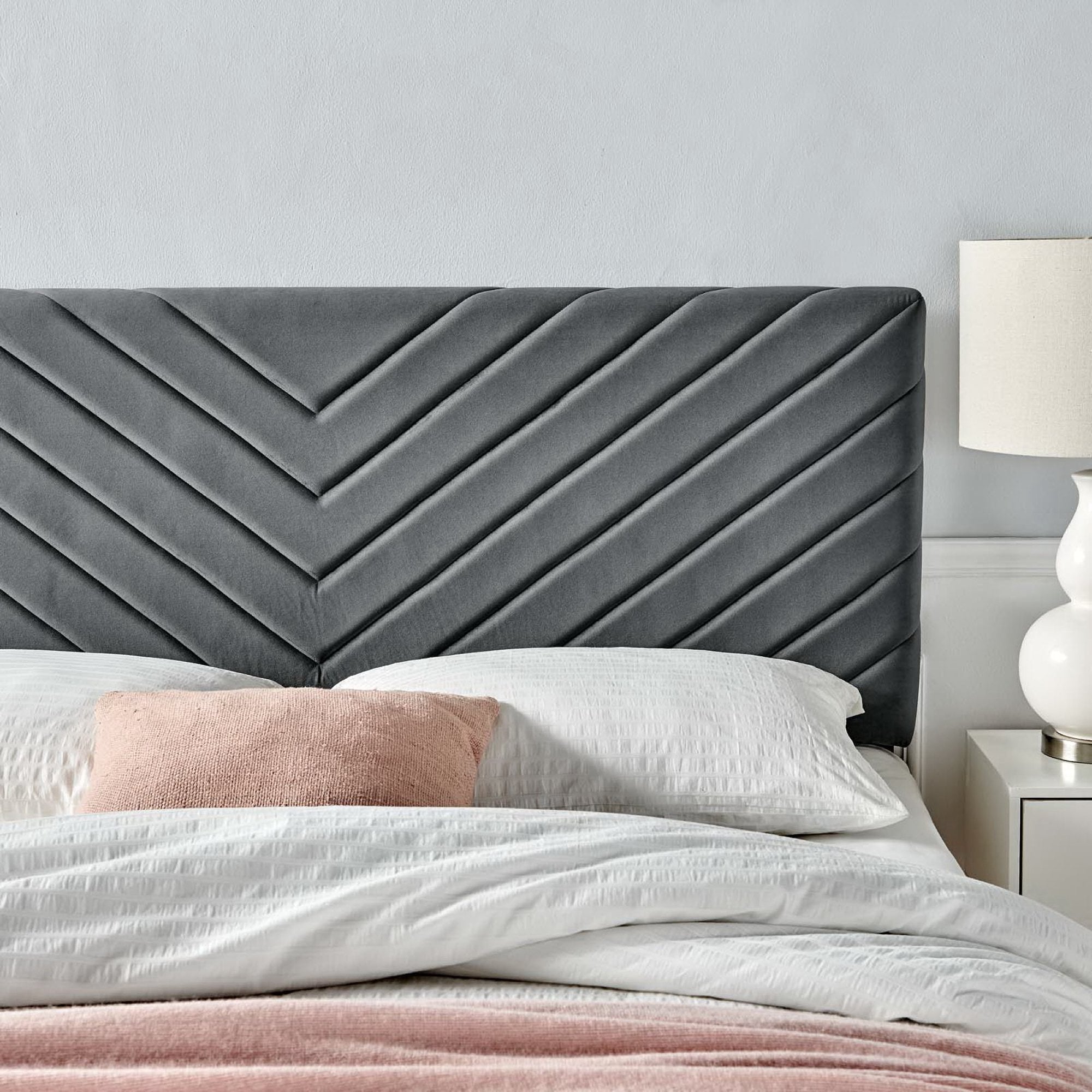 Alyson Angular Channel Tufted Performance Velvet Full / Queen Headboard, Charcoal