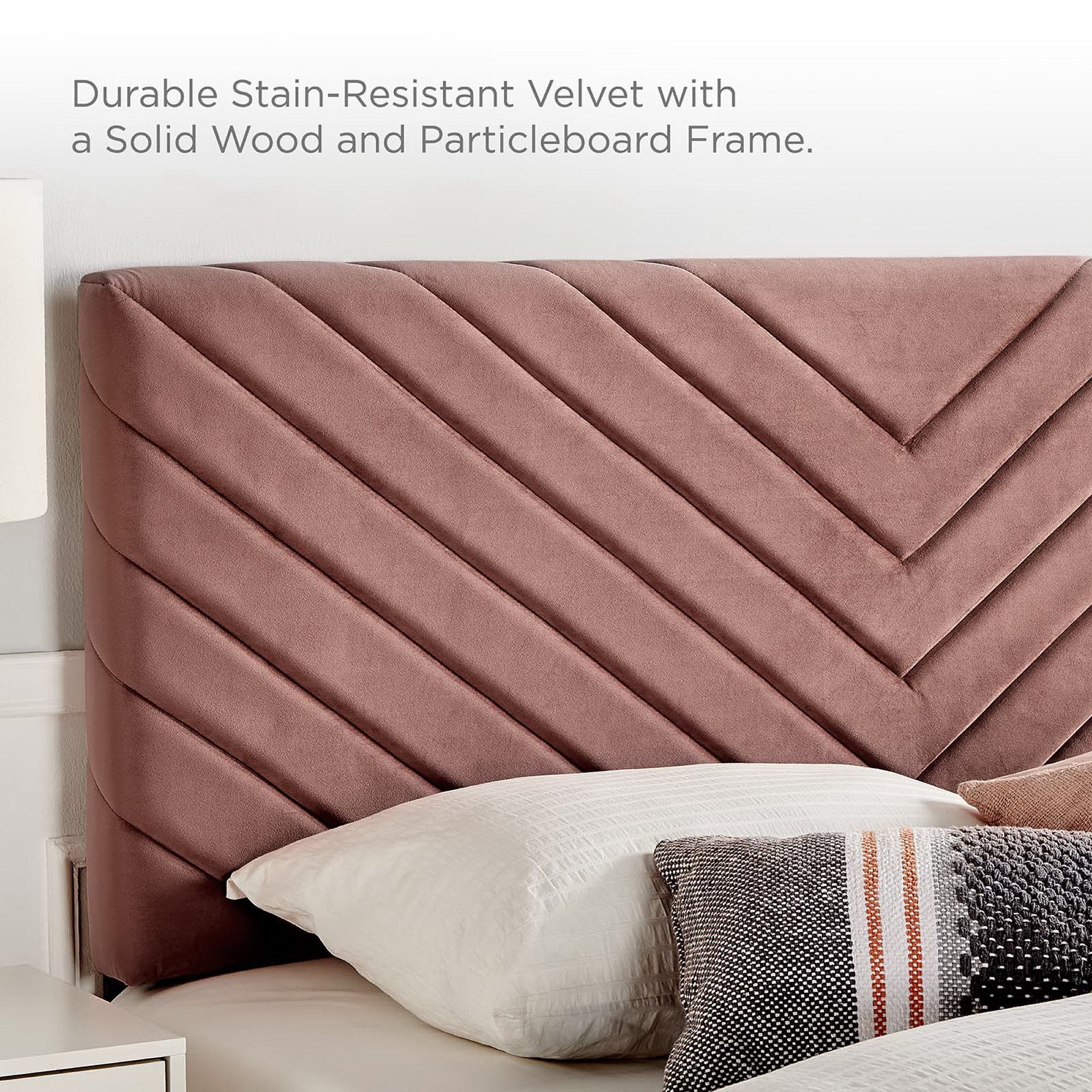 Alyson Angular Channel Tufted Performance Velvet Full / Queen Headboard, Dusty Rose