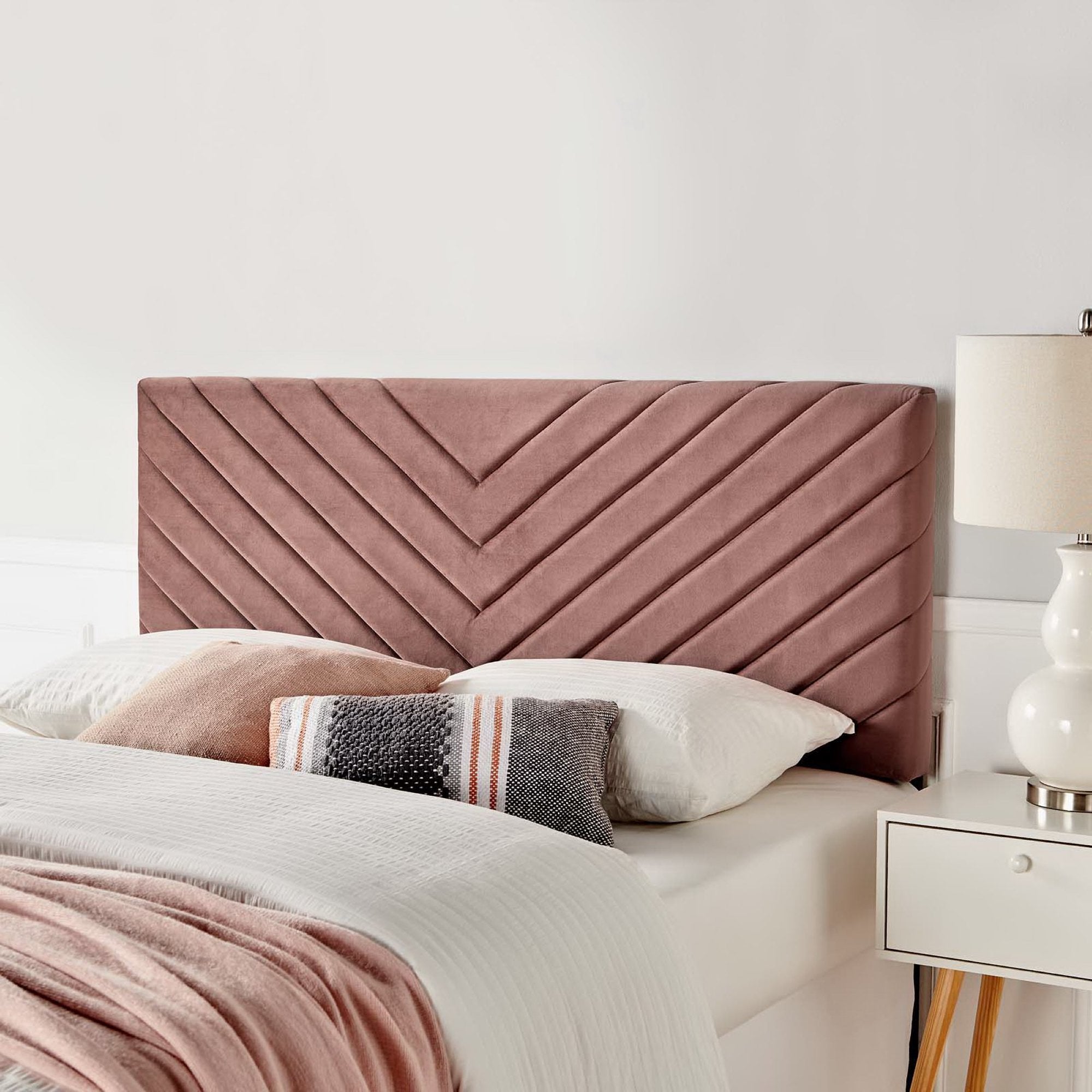 Alyson Angular Channel Tufted Performance Velvet Full / Queen Headboard, Dusty Rose
