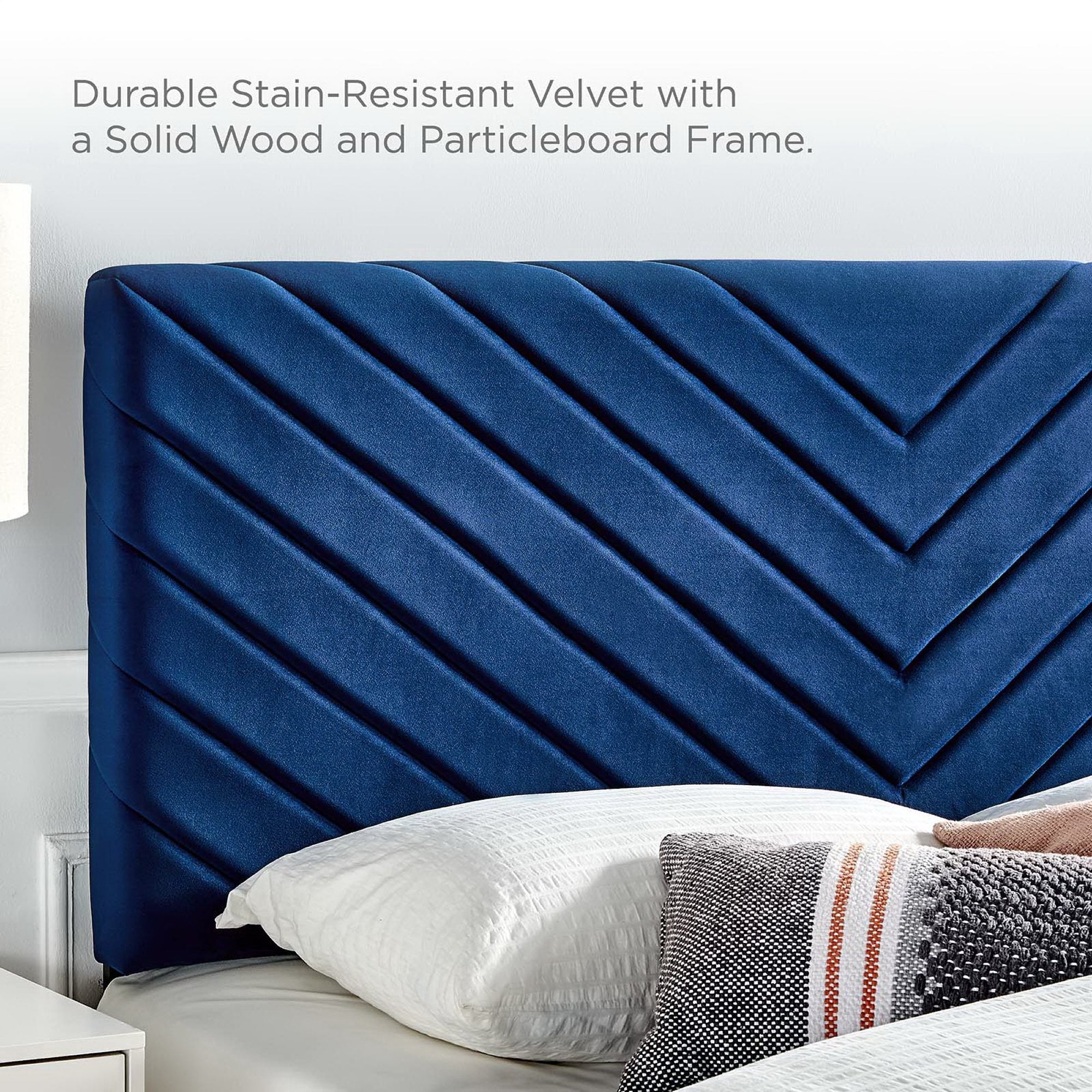 Alyson Angular Channel Tufted Performance Velvet Full / Queen Headboard, Navy
