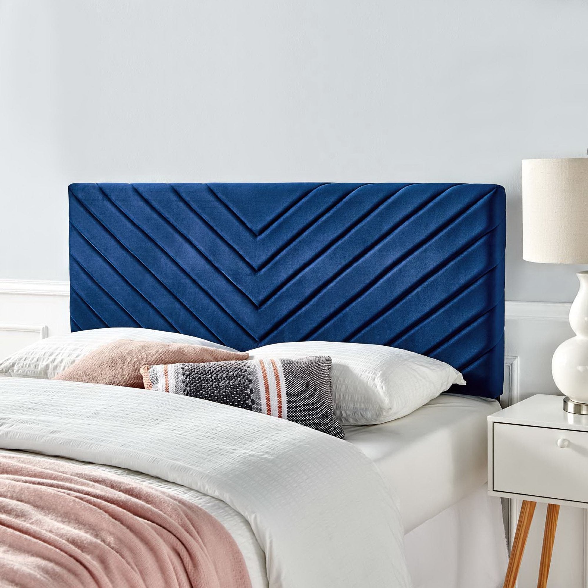 Alyson Angular Channel Tufted Performance Velvet Full / Queen Headboard, Navy