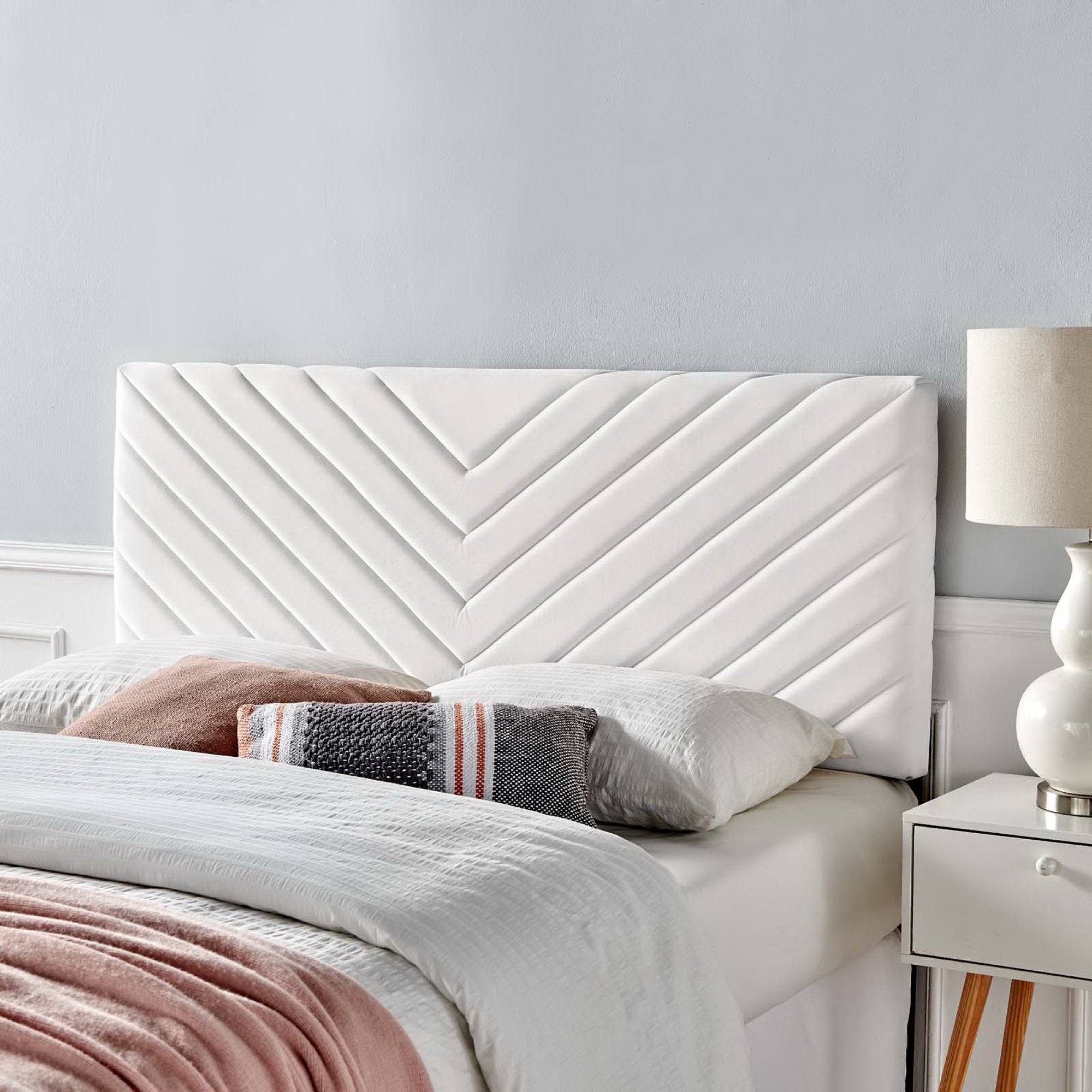 Alyson Angular Channel Tufted Performance Velvet King / California King Headboard, White
