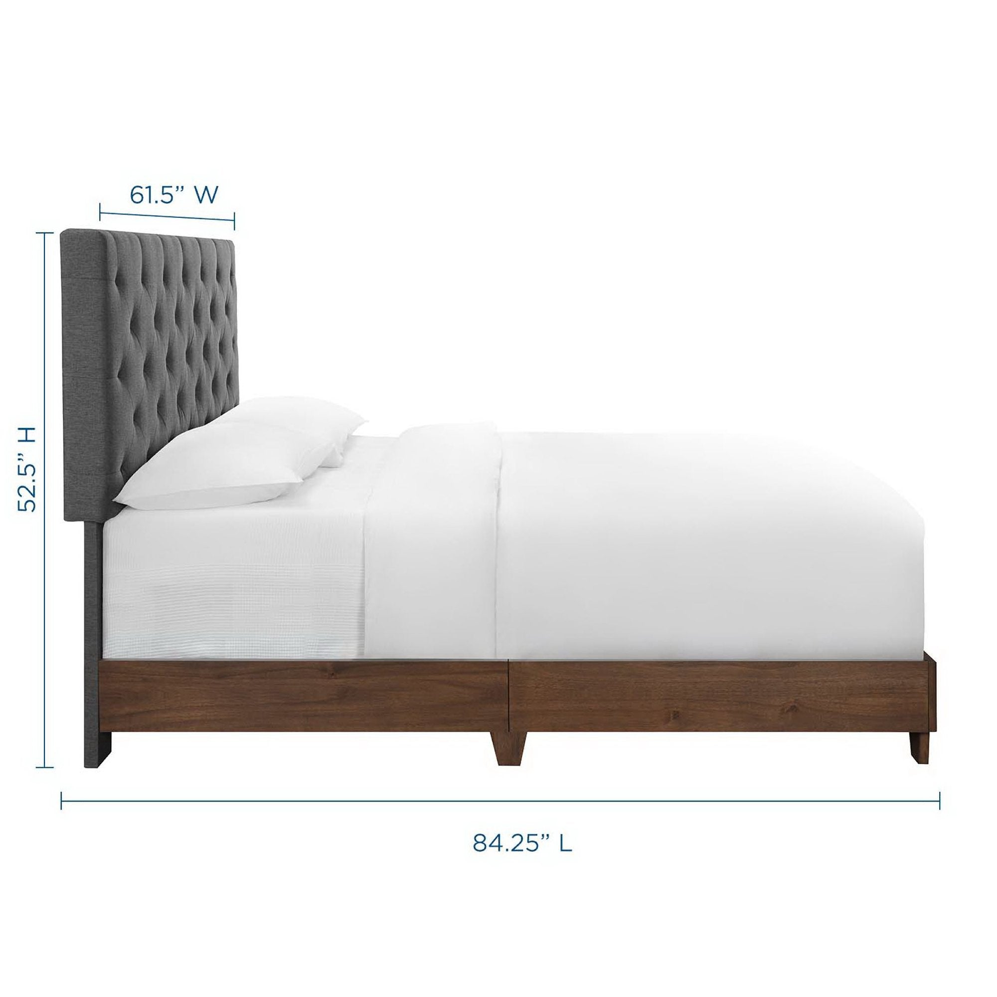 Xenith Queen Walnut Upholstered Panel Bed – Grey Diamond Tufted Headboard