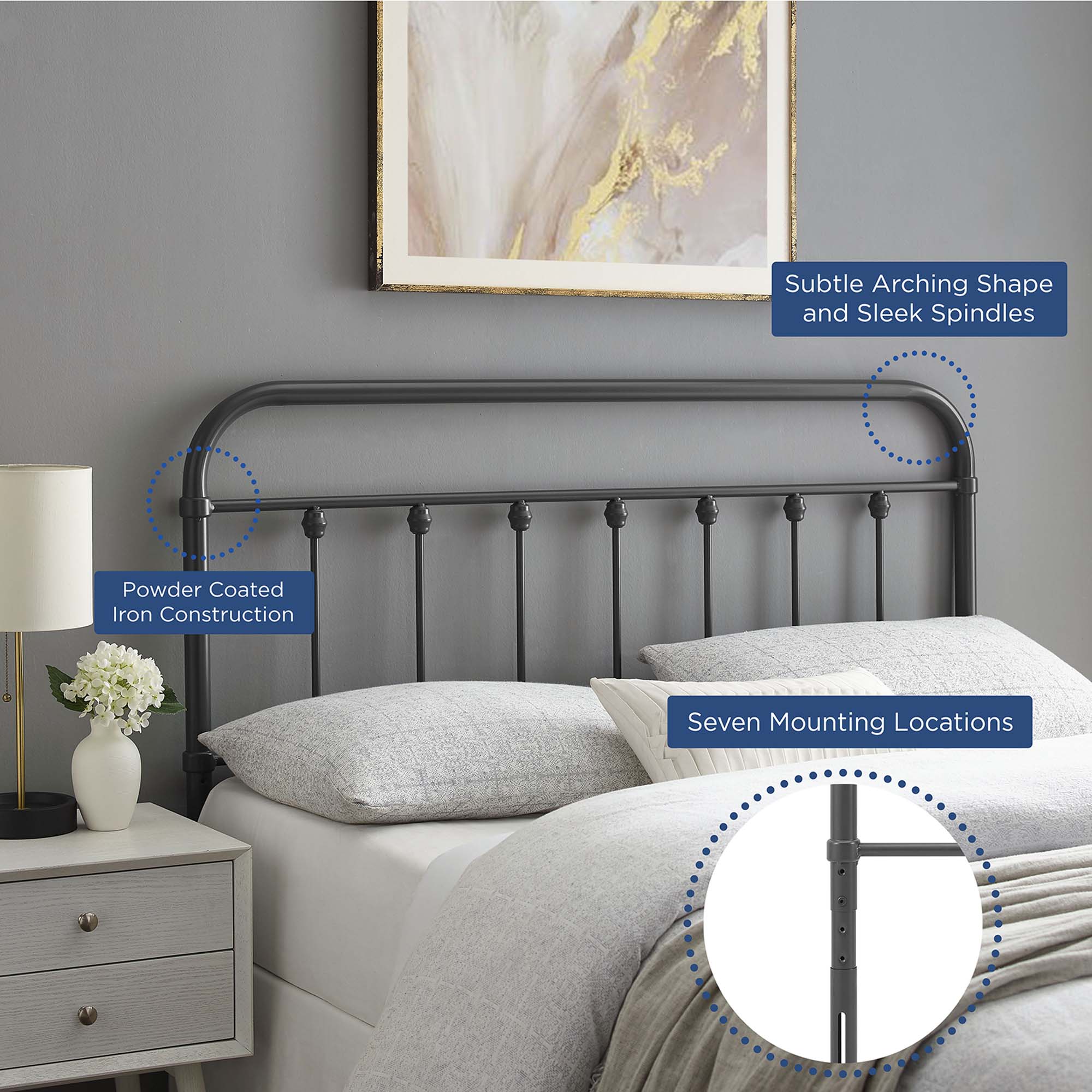 Sage Metal Queen Headboard, Gray