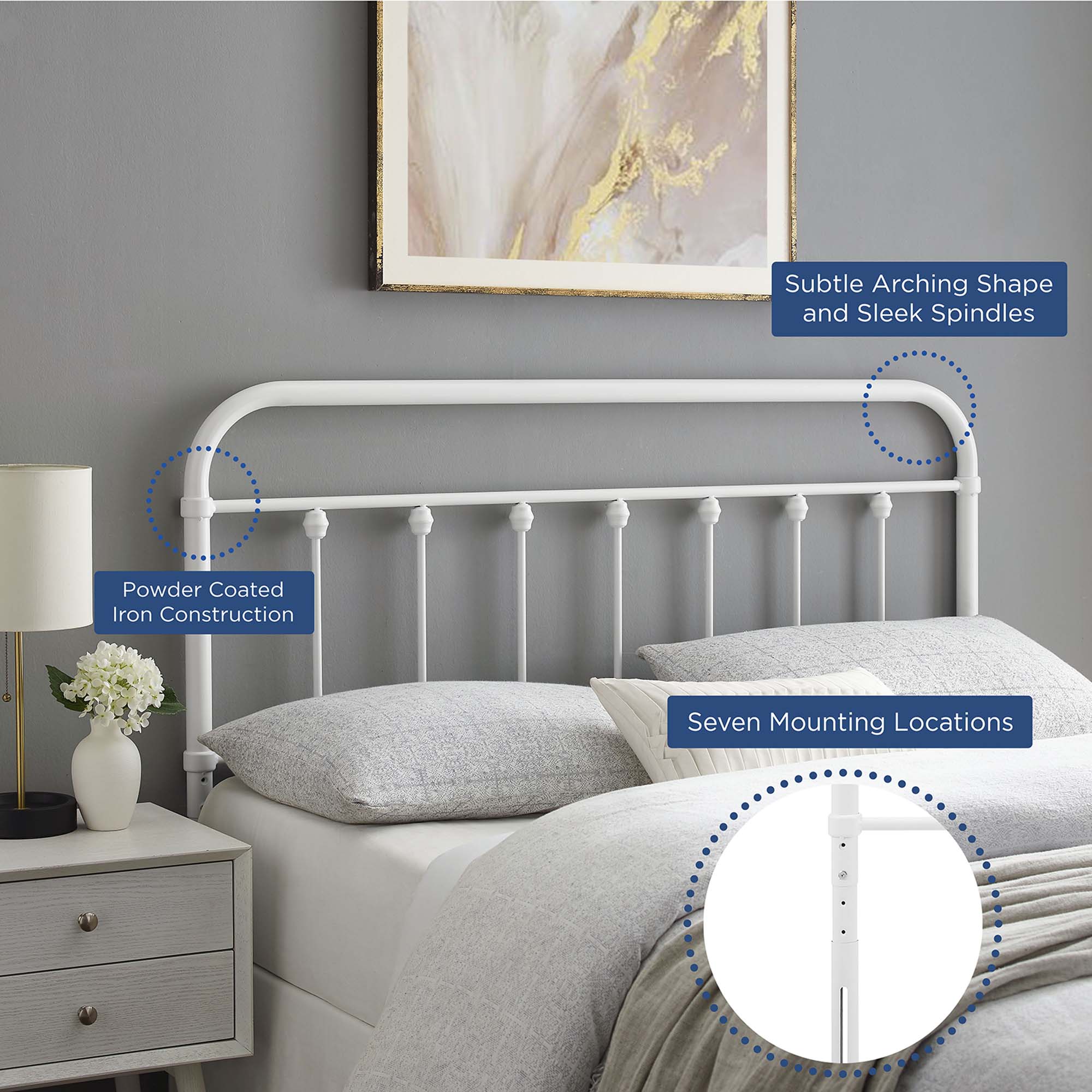Sage Metal Queen Headboard, White