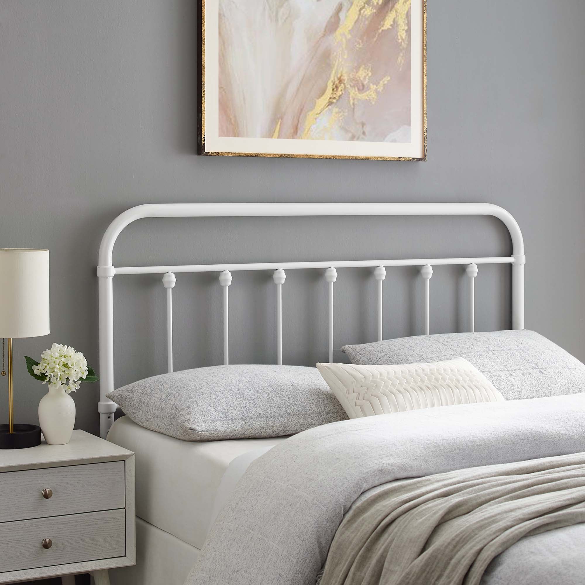 Sage Metal Queen Headboard, White
