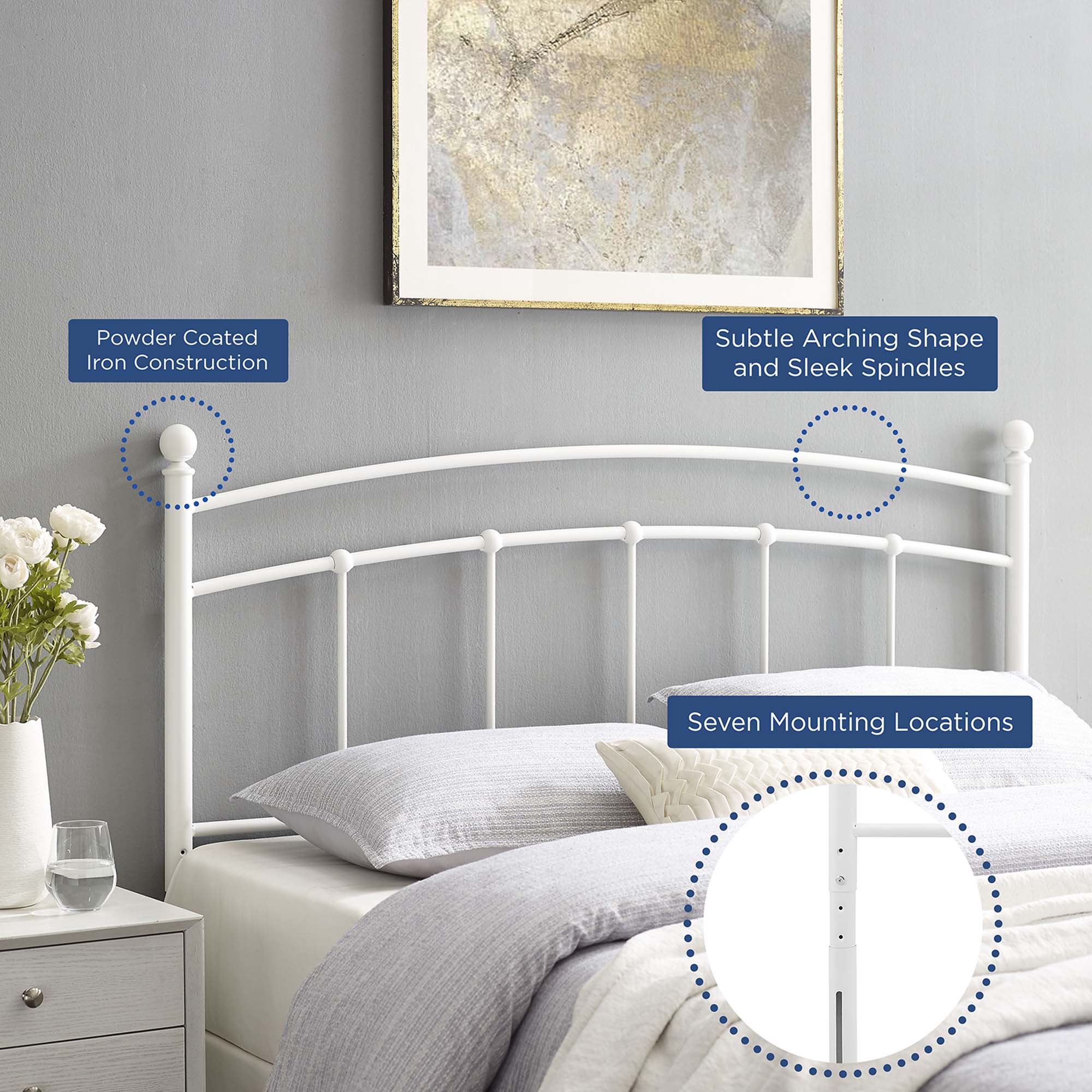 Abigail Metal King Headboard, White
