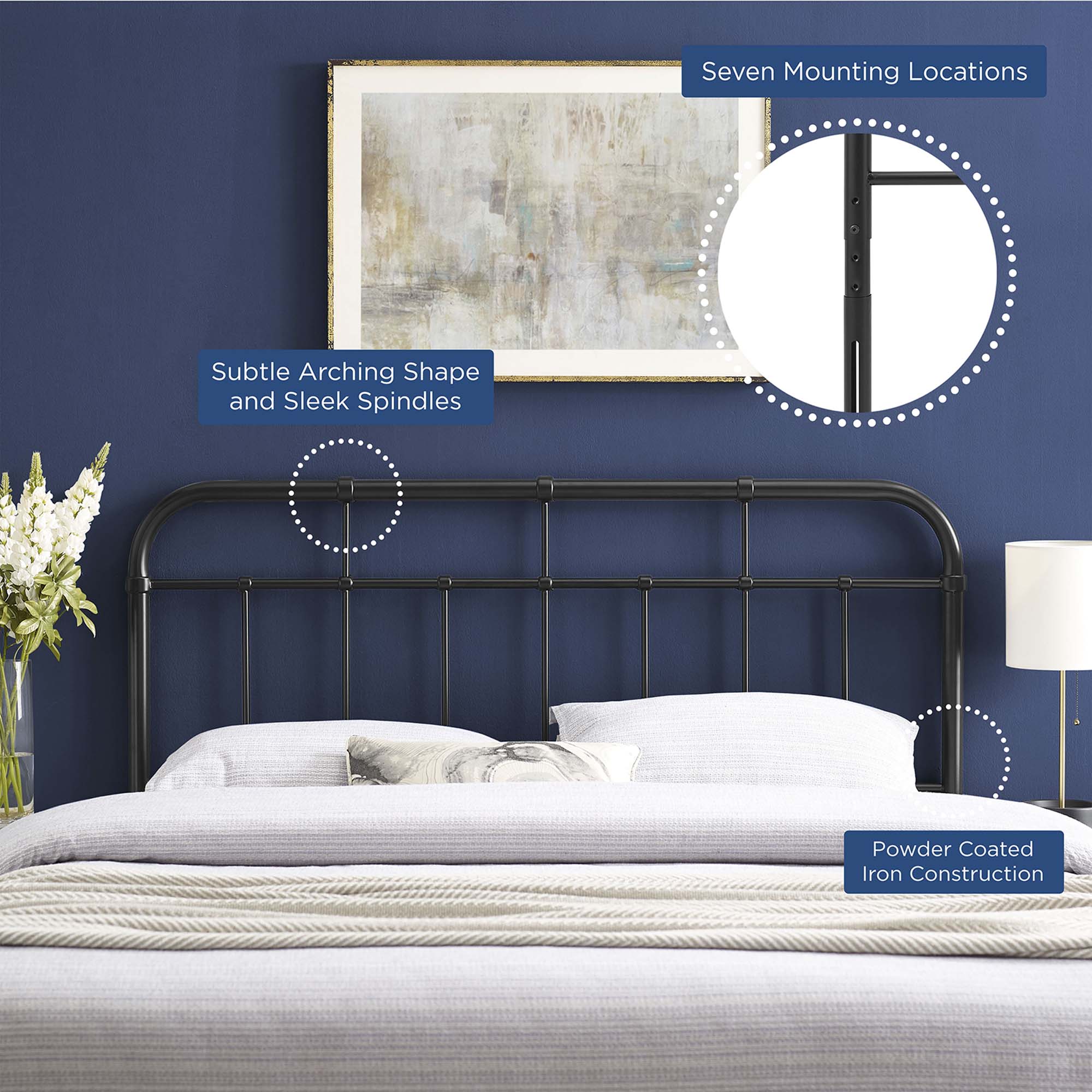 Alessia Metal King Headboard, Black