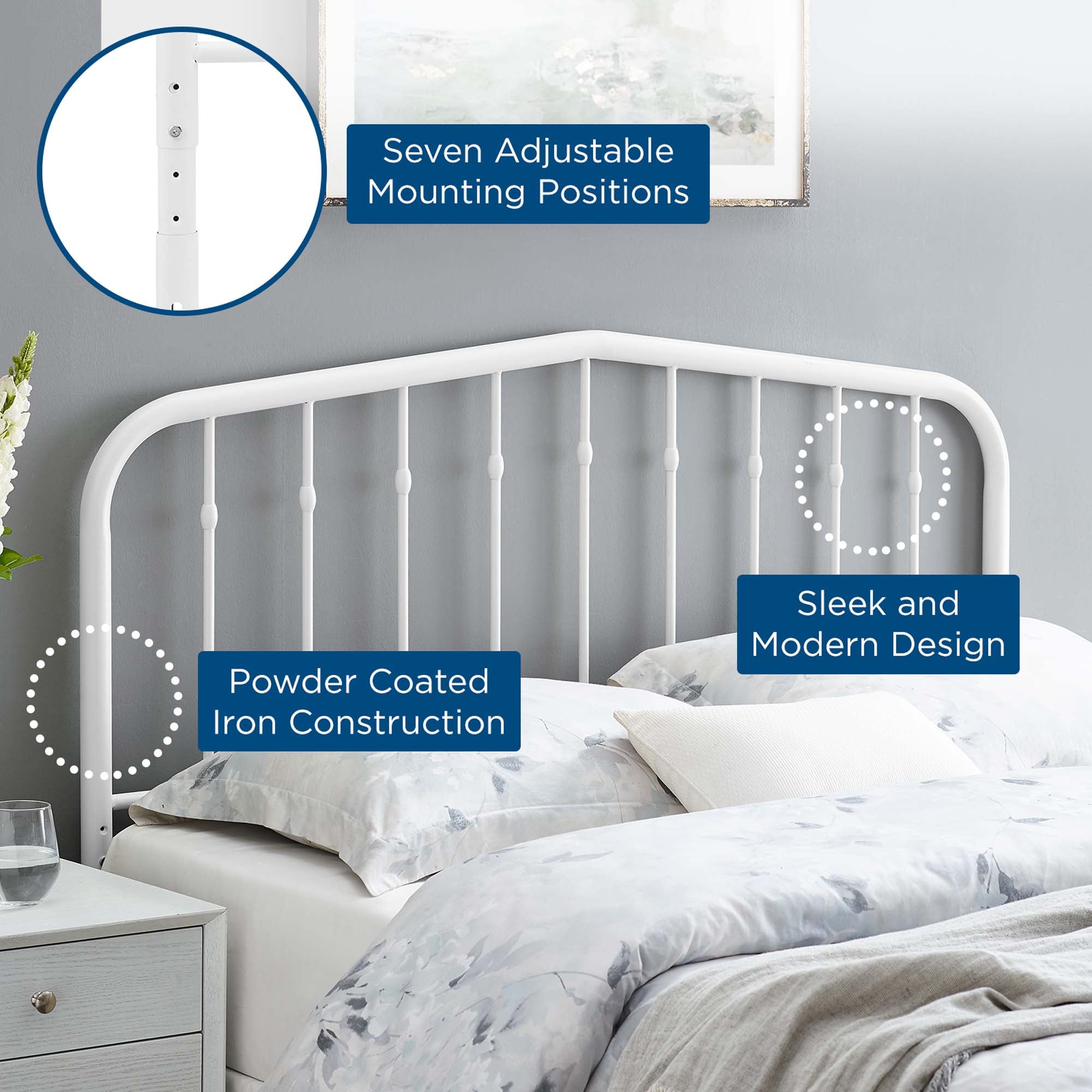Lennon Metal Full Headboard, White