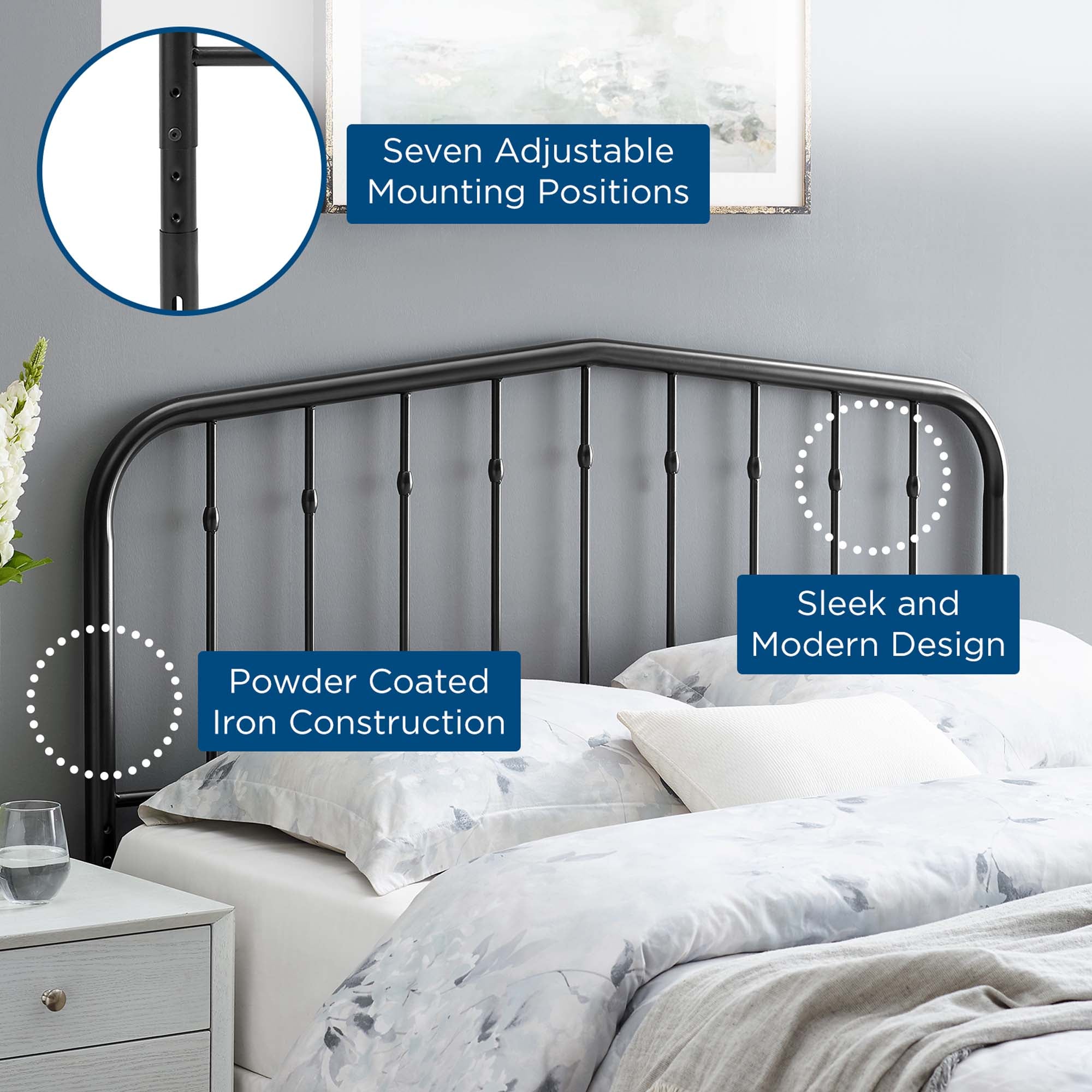 Lennon Metal King Headboard, Black