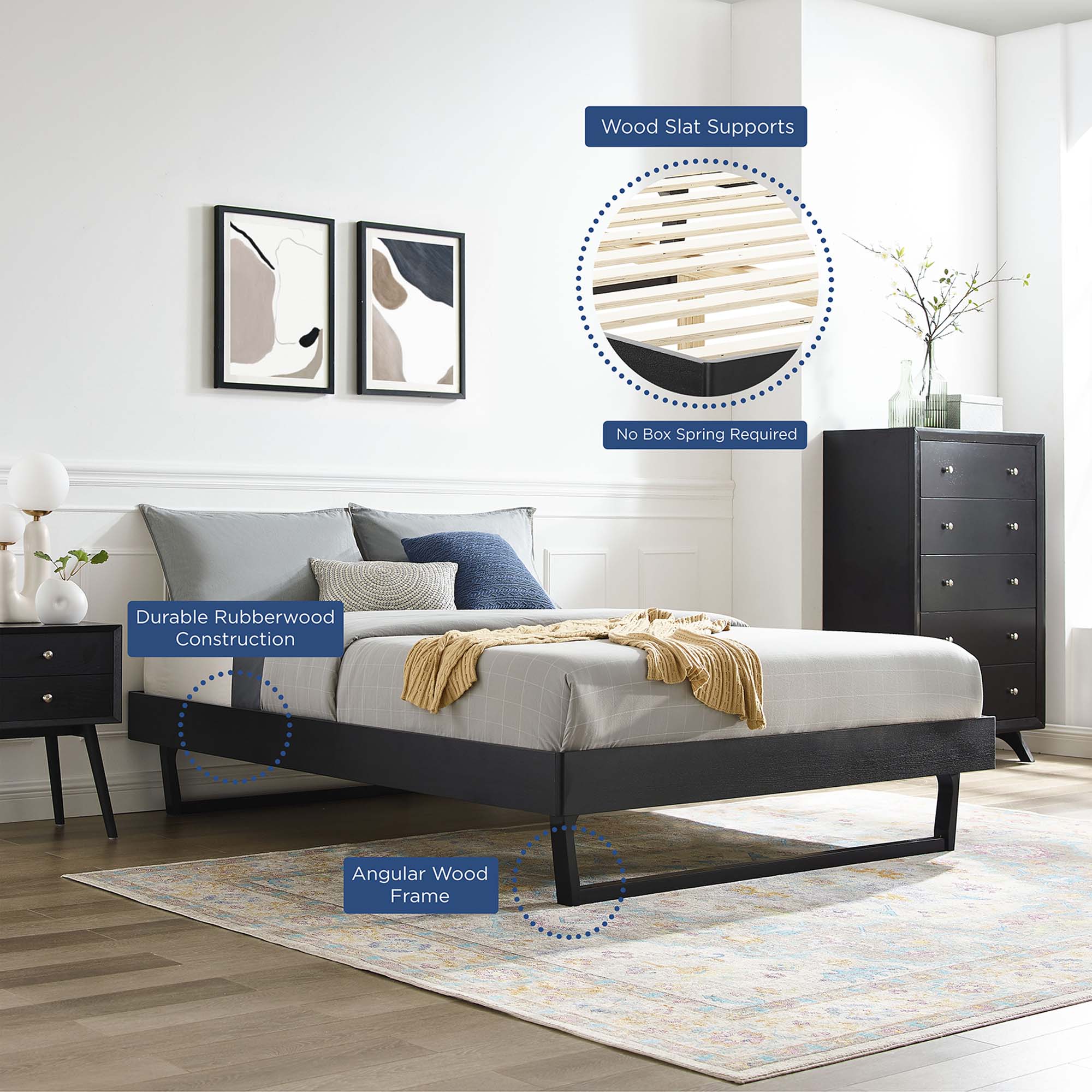 Billie Wood Full Platform Bed Frame, Black