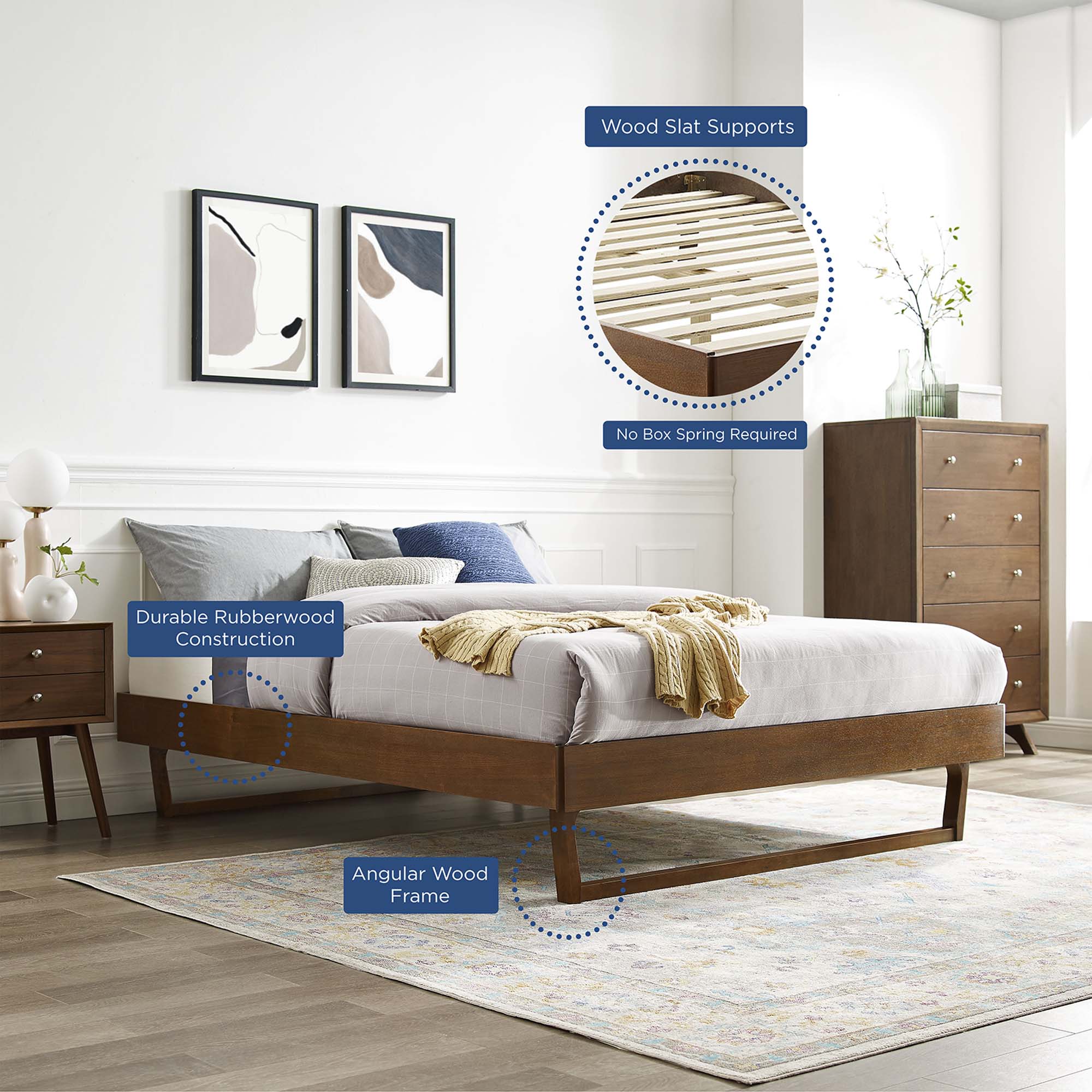Billie Wood Full Platform Bed Frame, Walnut