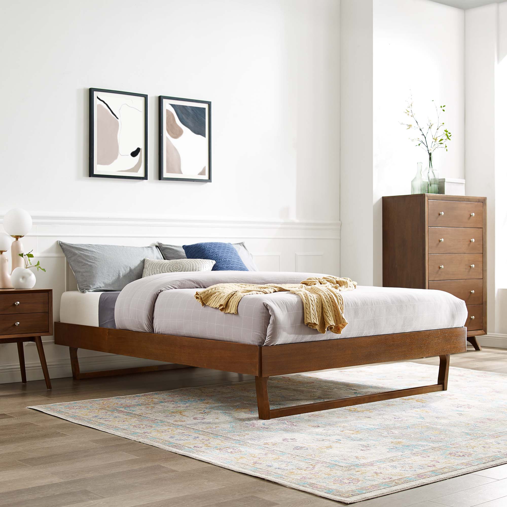 Billie Wood Full Platform Bed Frame, Walnut