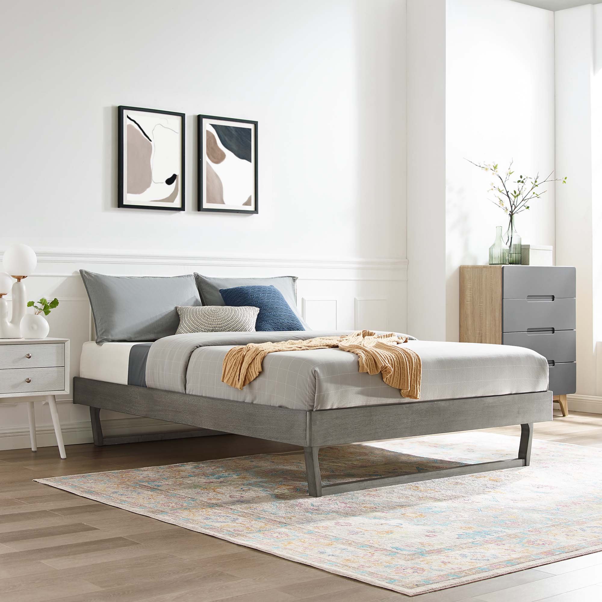 Billie Grey Queen Wood Platform Bed Frame