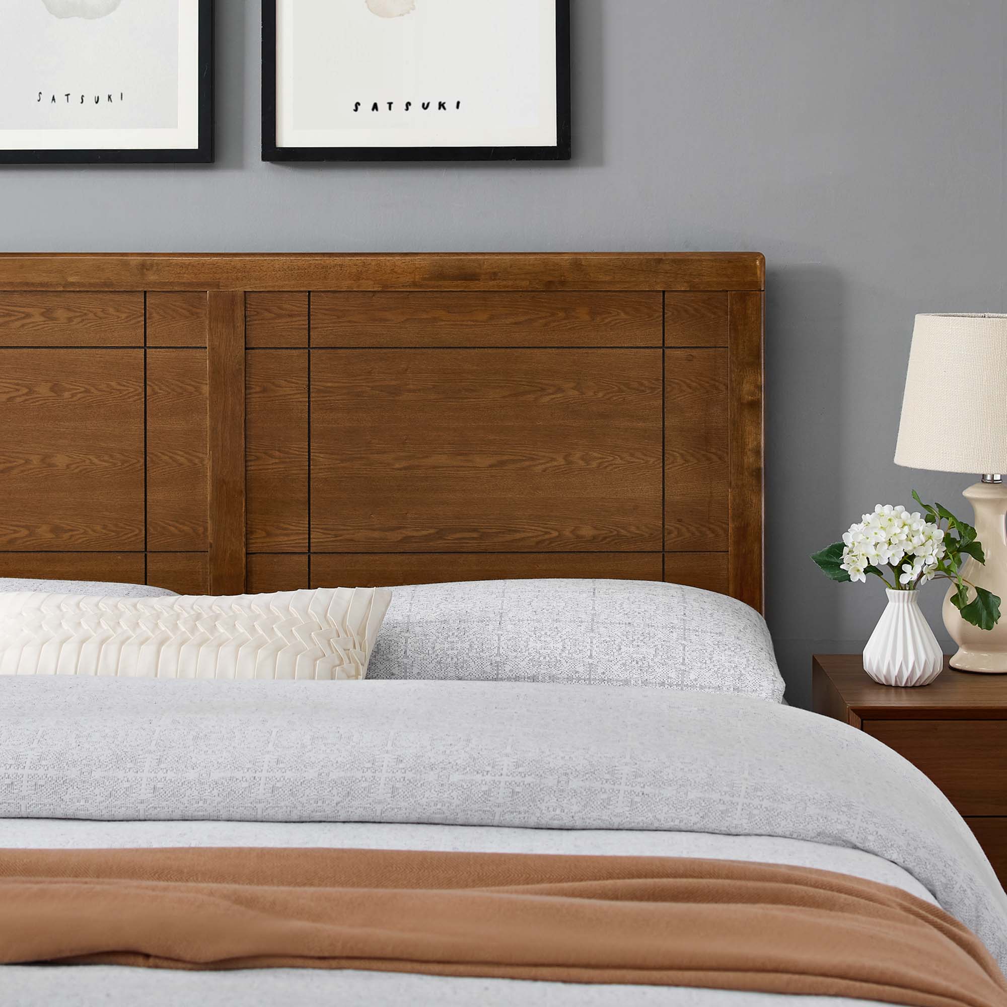 Archie Wood Twin Headboard, Walnut