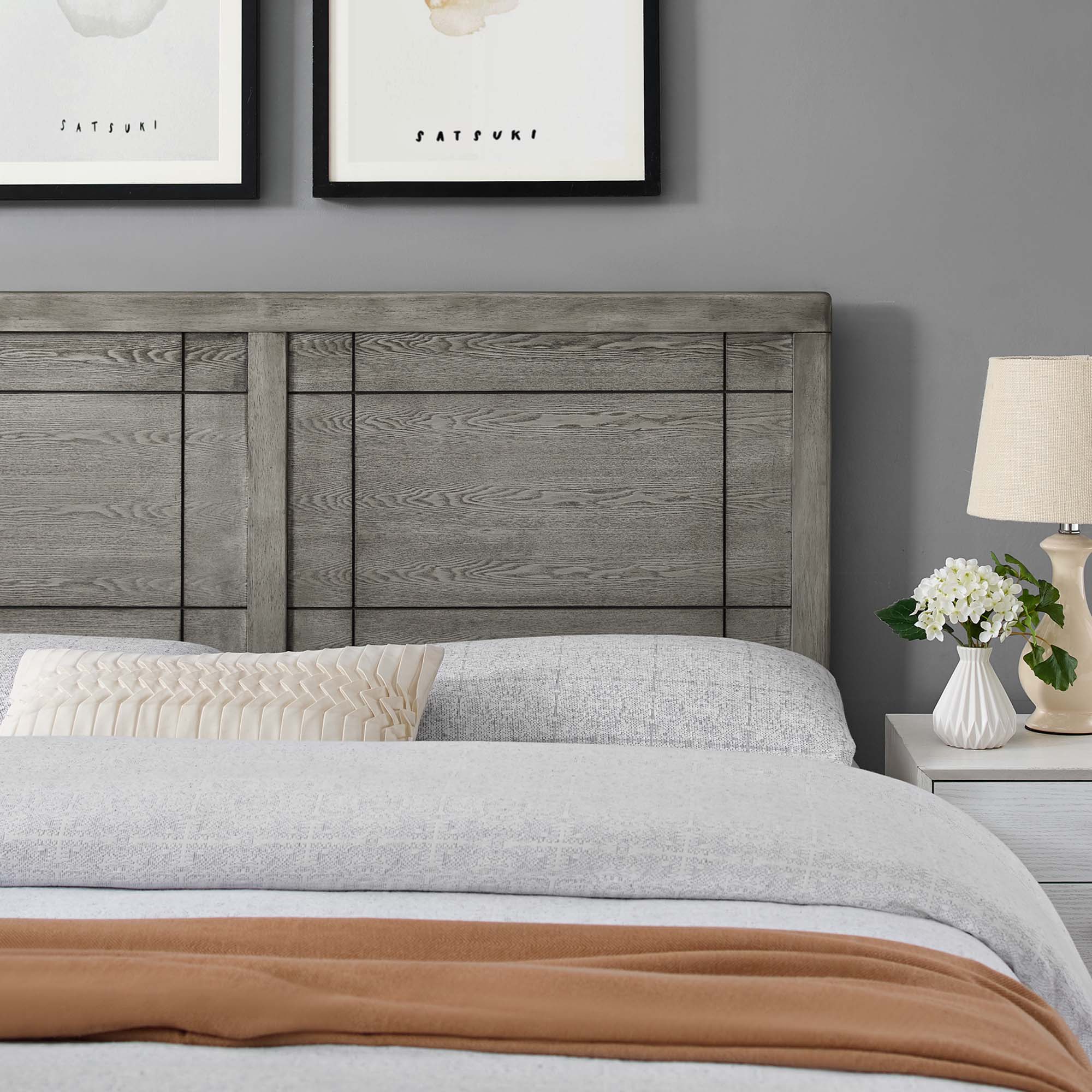Archie Wood Queen Headboard, Gray