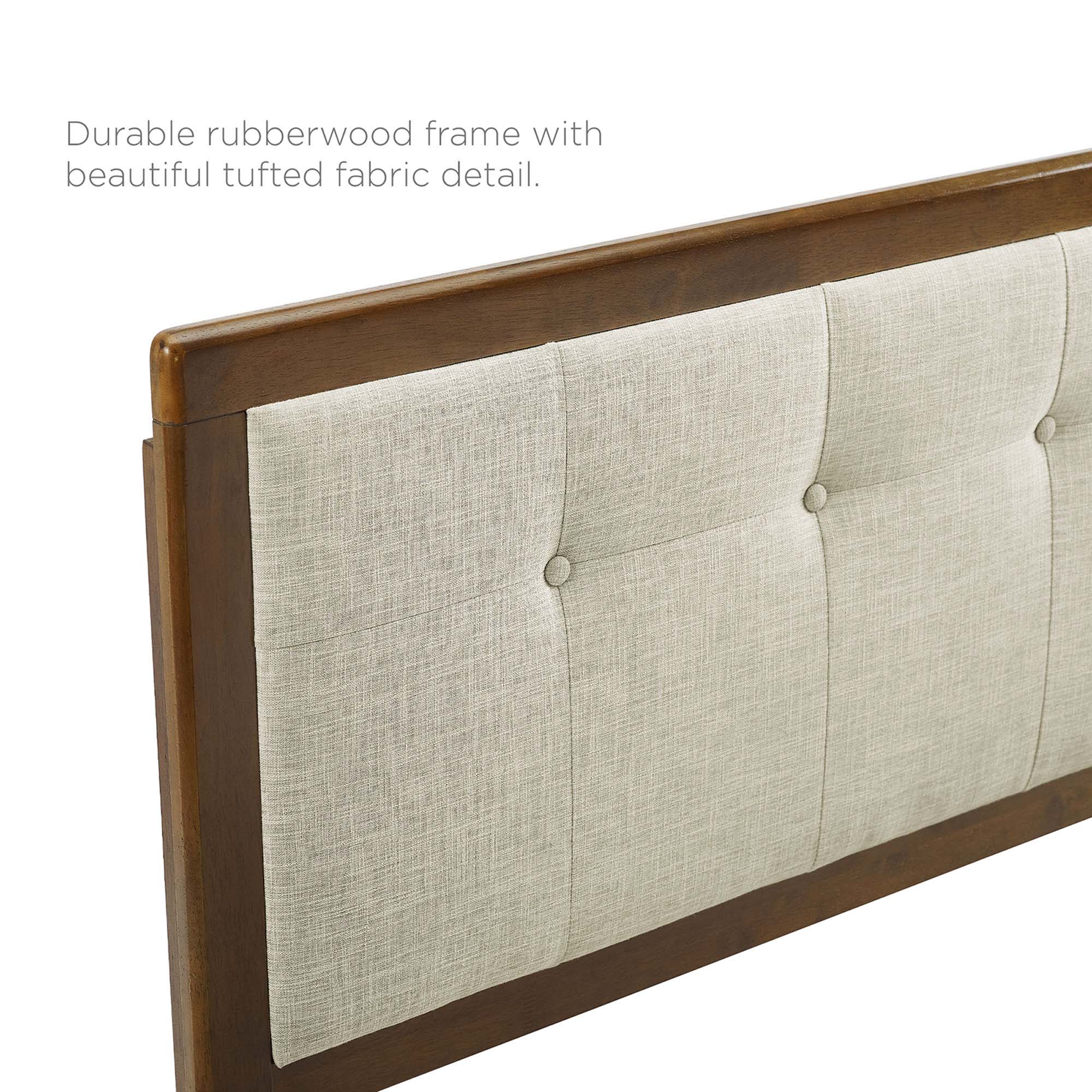 Draper Tufted Fabric and Wood Full Headboard, Walnut Beige