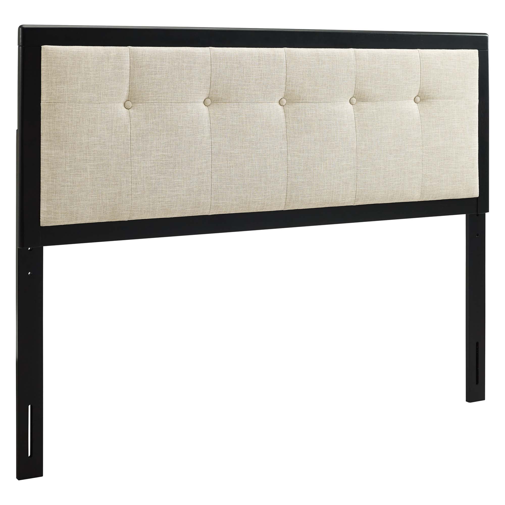 Draper Tufted Fabric and Wood Queen Headboard, Black Beige