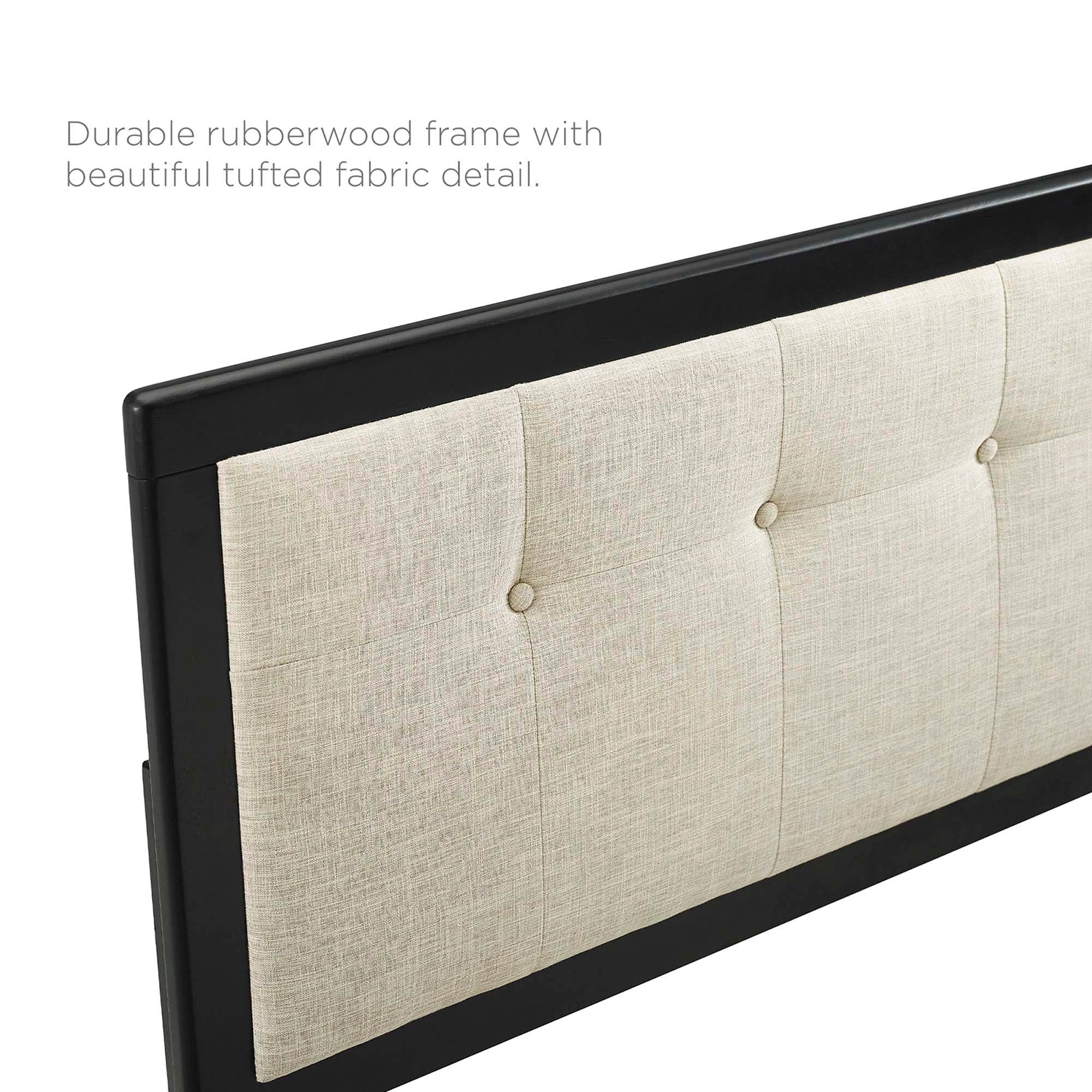 Draper Tufted Fabric and Wood Queen Headboard, Black Beige