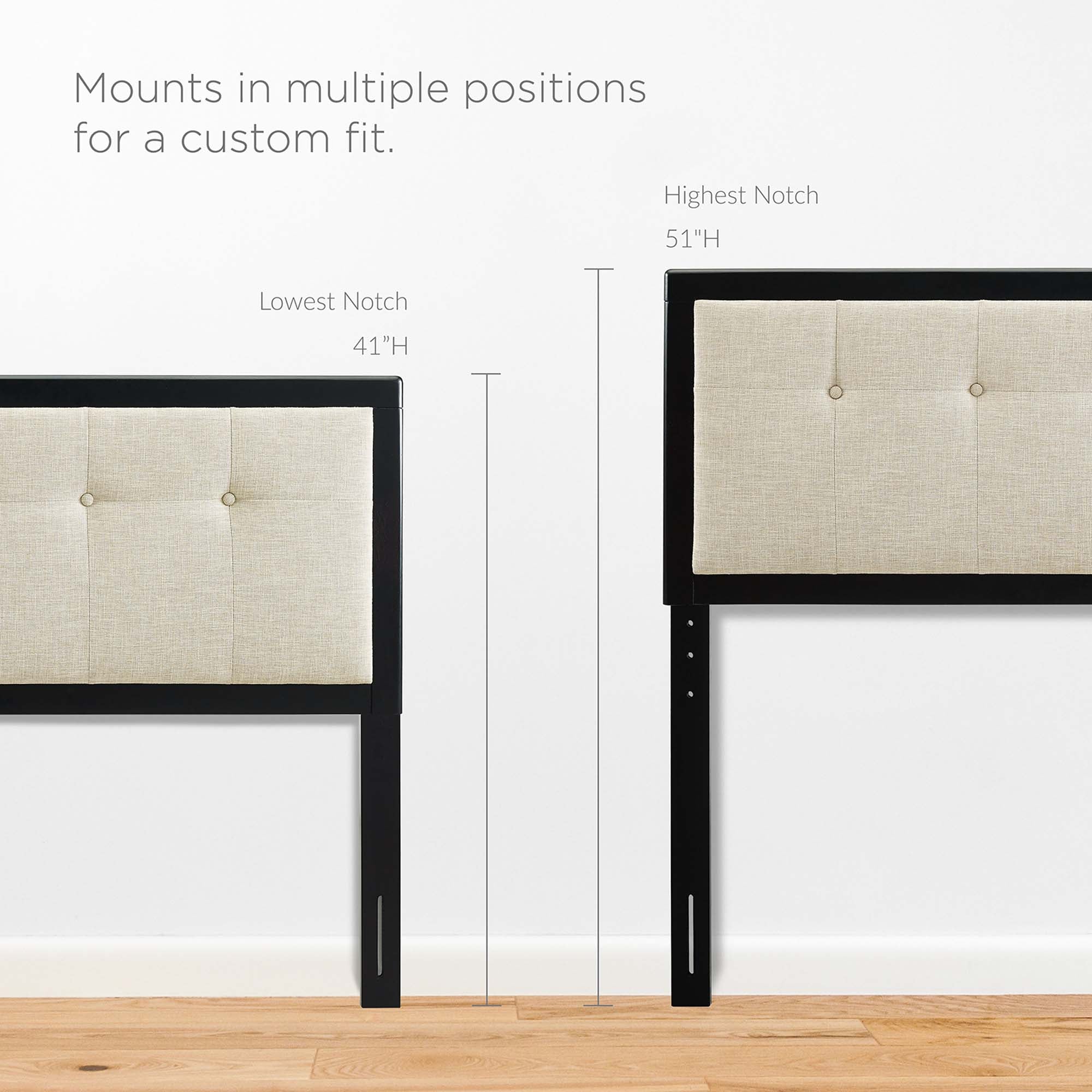 Draper Tufted Fabric and Wood Queen Headboard, Black Beige