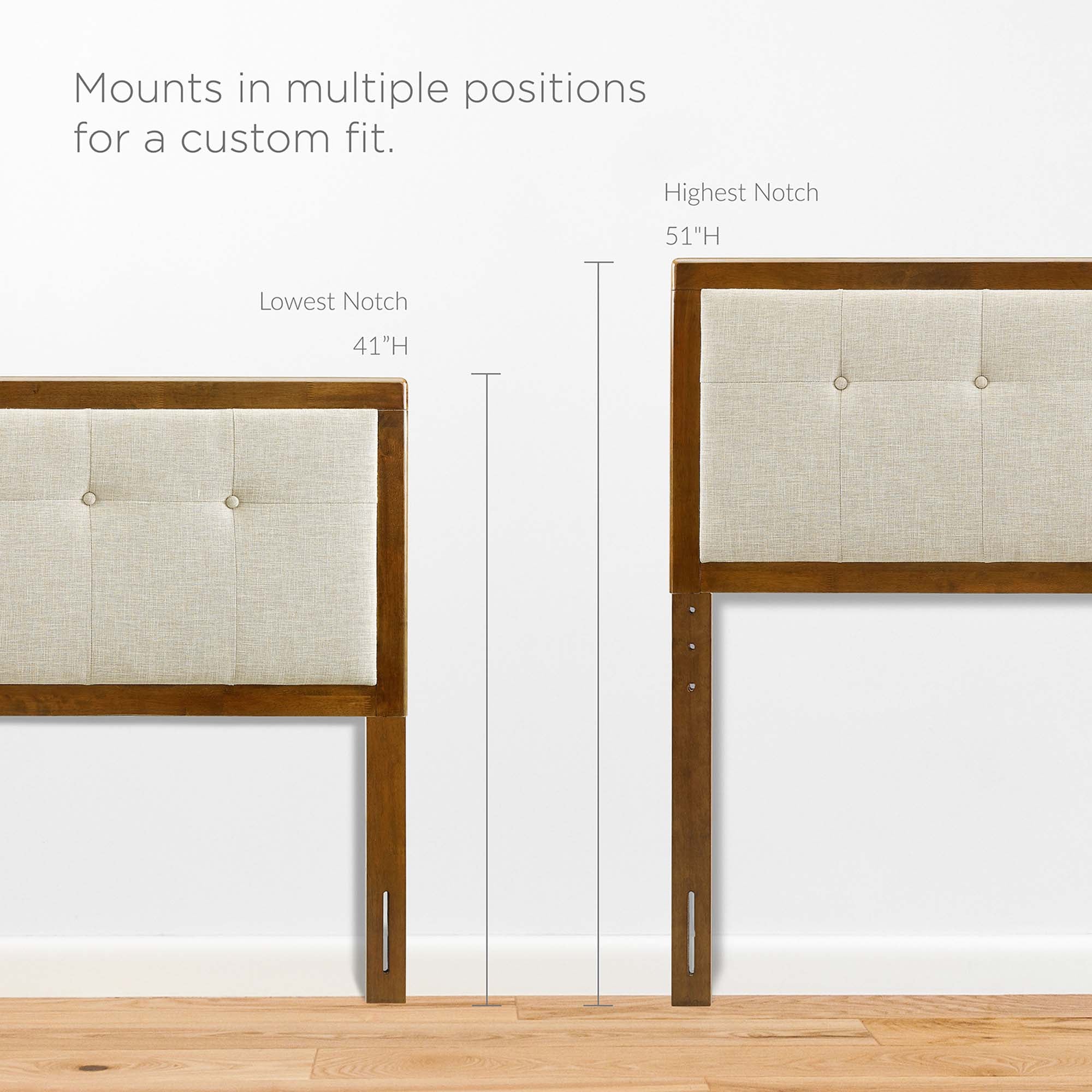 Draper Tufted Fabric and Wood Queen Headboard, Walnut Beige