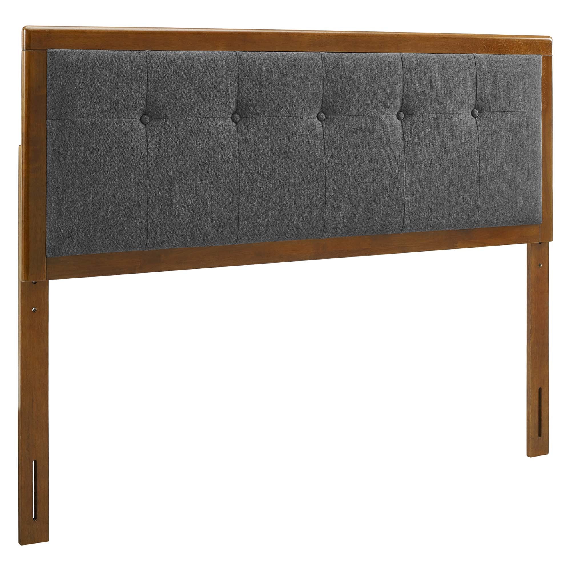 Draper Tufted Fabric and Wood King Headboard, Walnut Charcoal