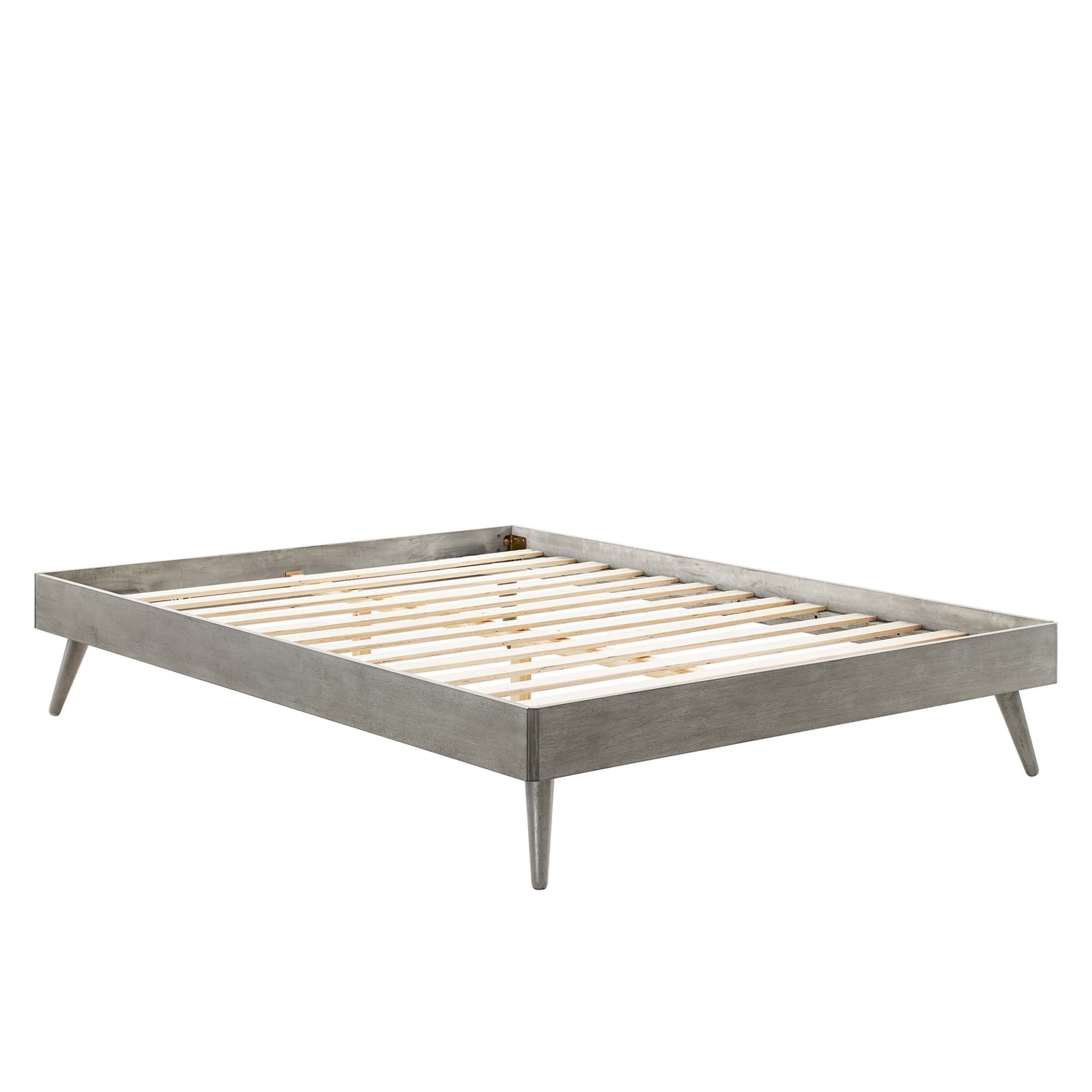Yovrin Grey Twin Wood Platform Bed  Interchangeable Headboard Compatible