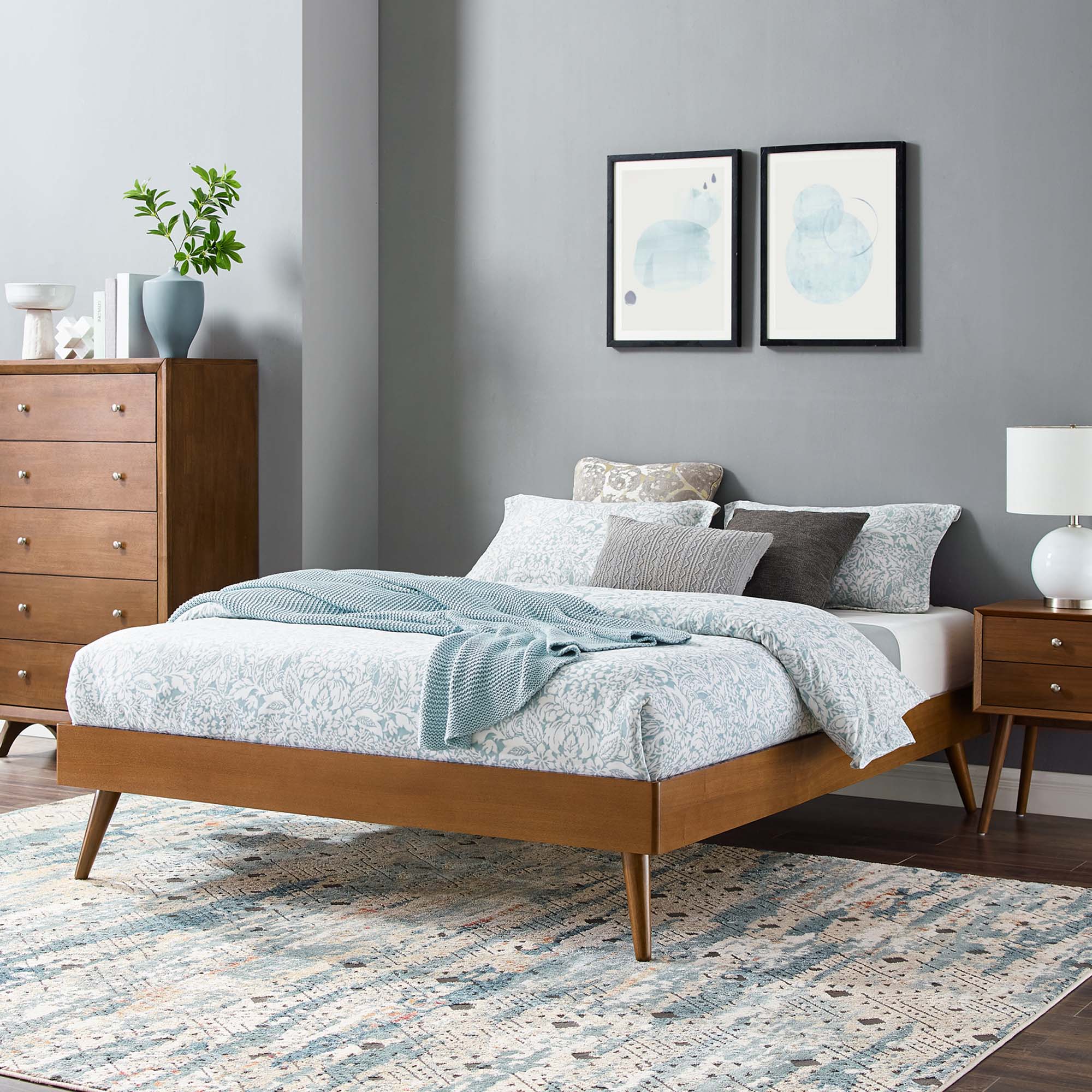 Margo Walnut Full Wood Platform Bed Frame