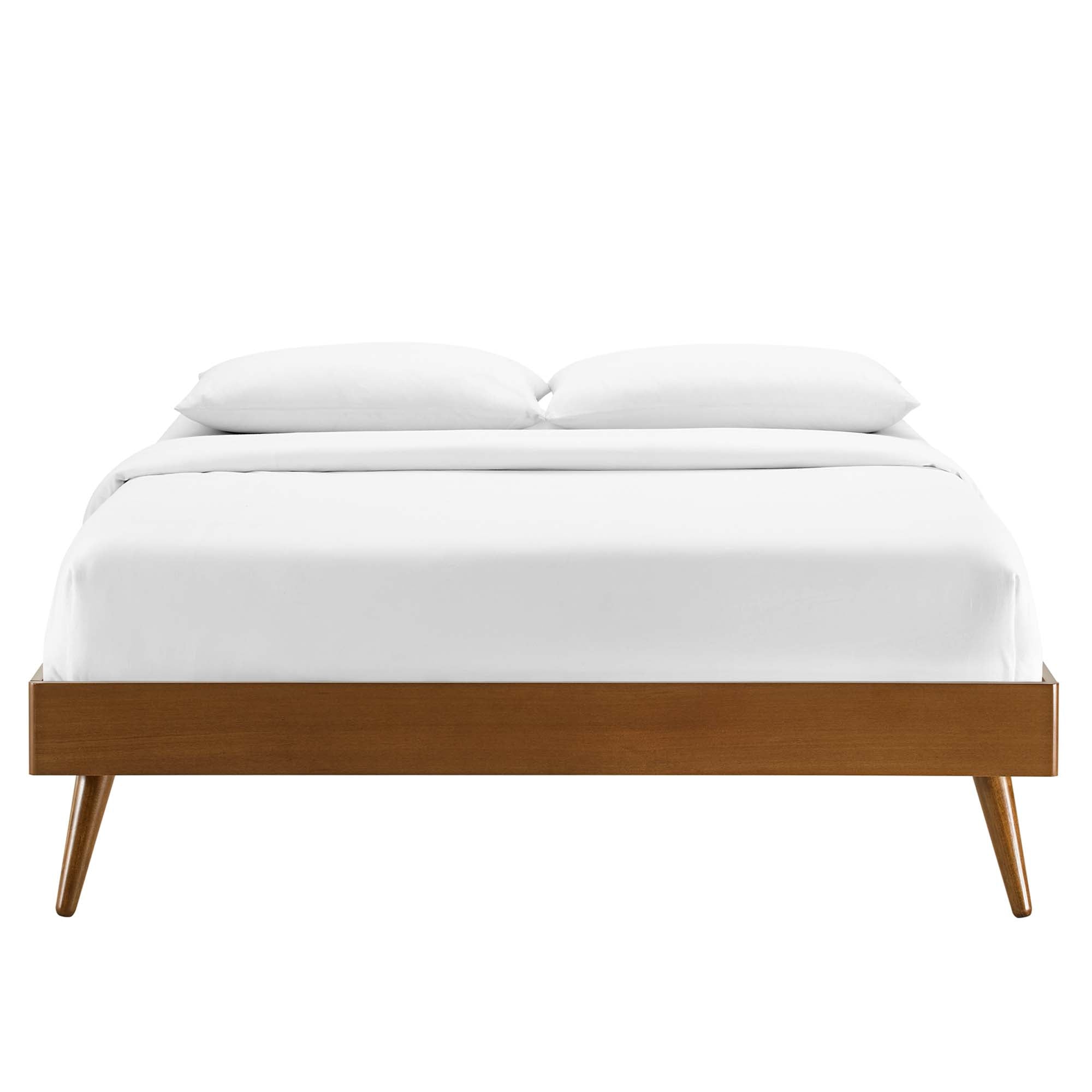 Bridgette Wood Queen Platform Bed With Splayed Legs, Walnut Beige