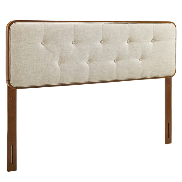 Collins Tufted Fabric and Wood Twin Headboard, Walnut Beige